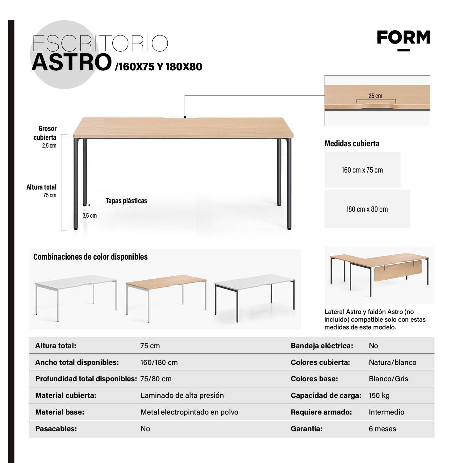 Escritorio Astro 160x75 Natura/Blanco