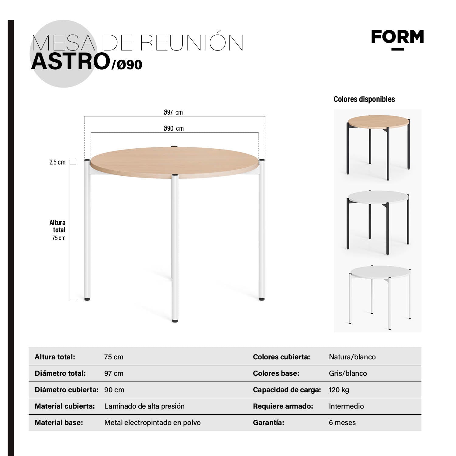 Mesa Oficina Reunión Astro 90D Natura/Gris