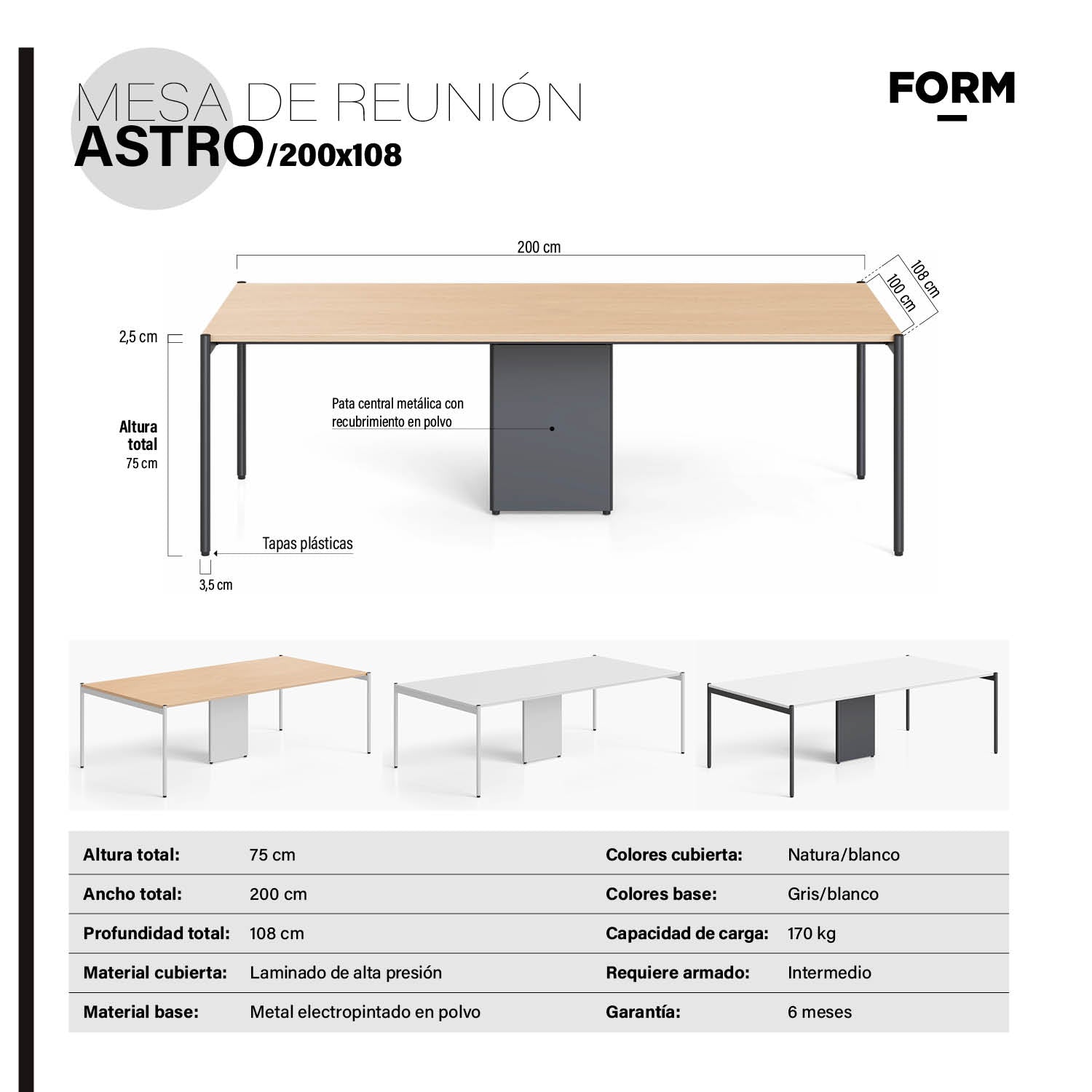 Mesa Oficina Reunión Astro 200x108 Natura/Blanco