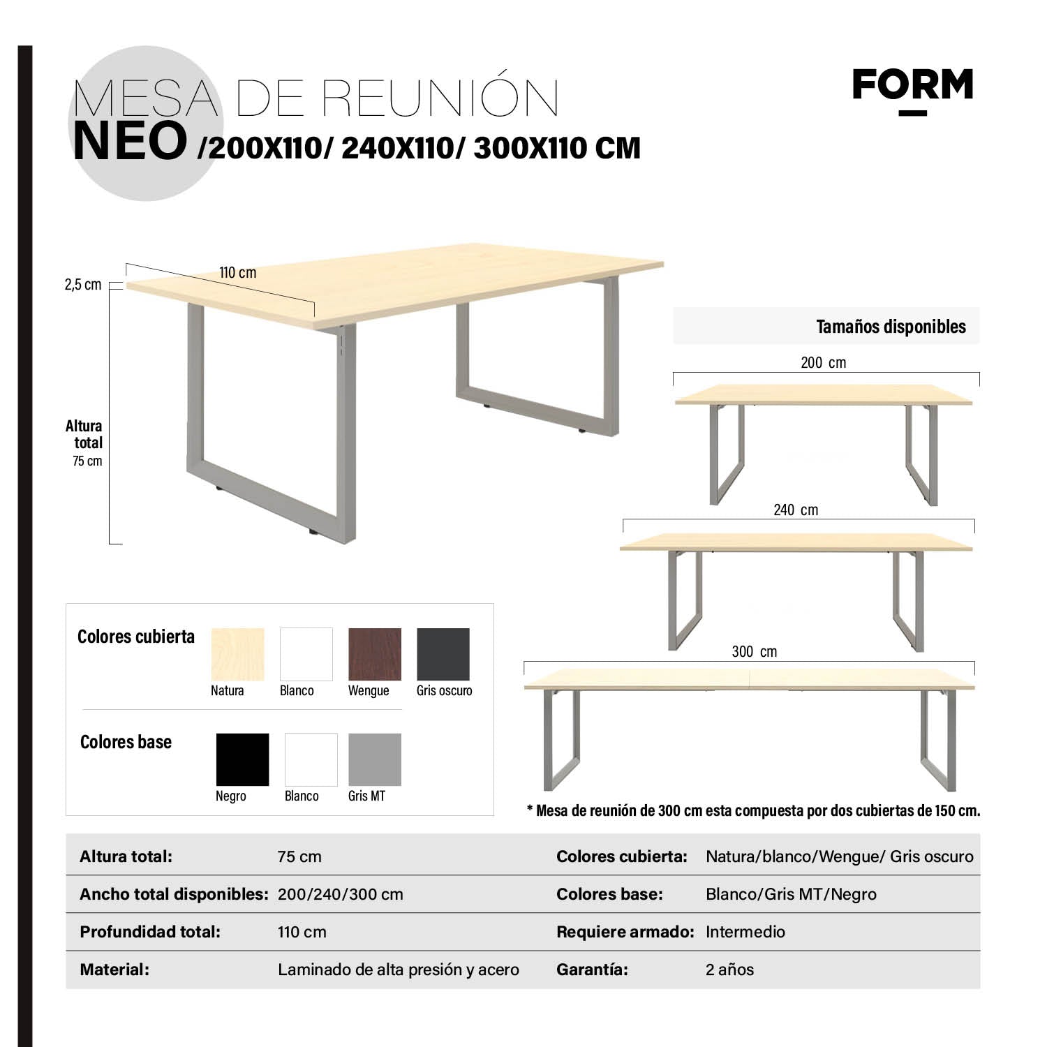 Mesa de Reunion Neo 240x110