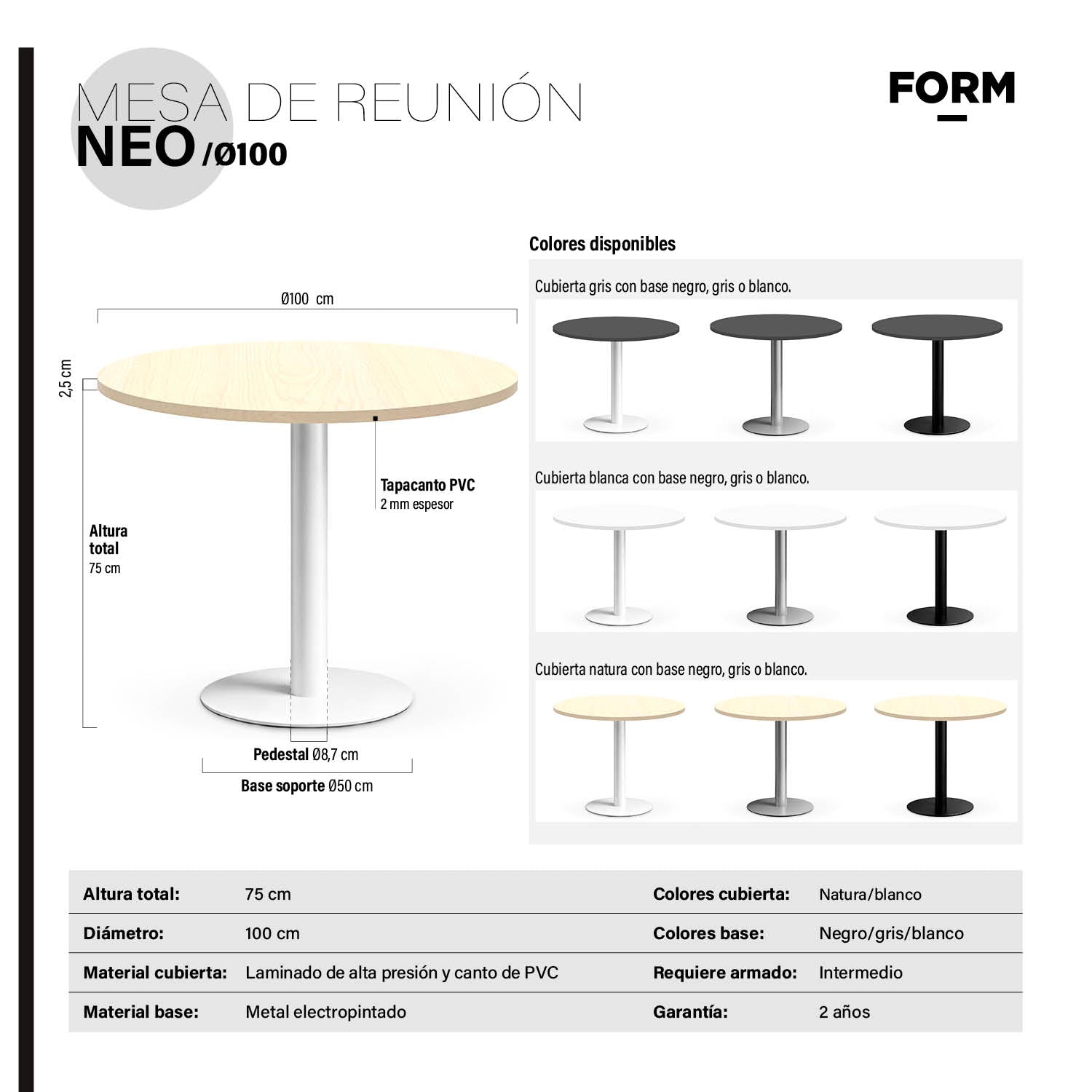 Mesa Oficina Neo 100D Gris Oscuro