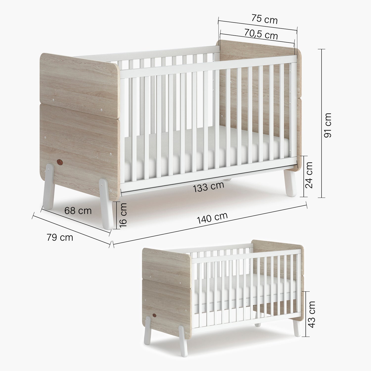 Cuna 3 en 1 Emma Natura/Blanco