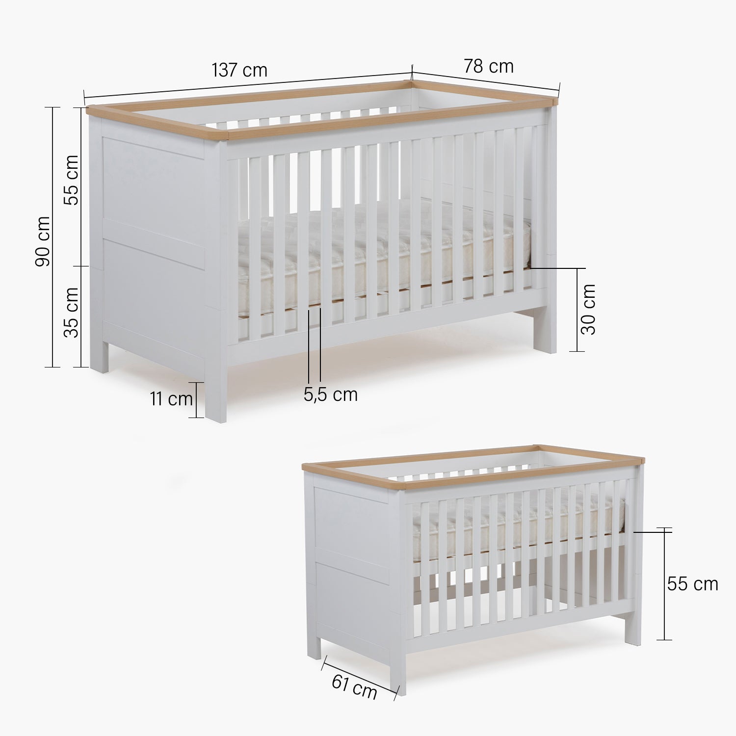 Cuna 3 en 1 Jacinta Natura/Blanco