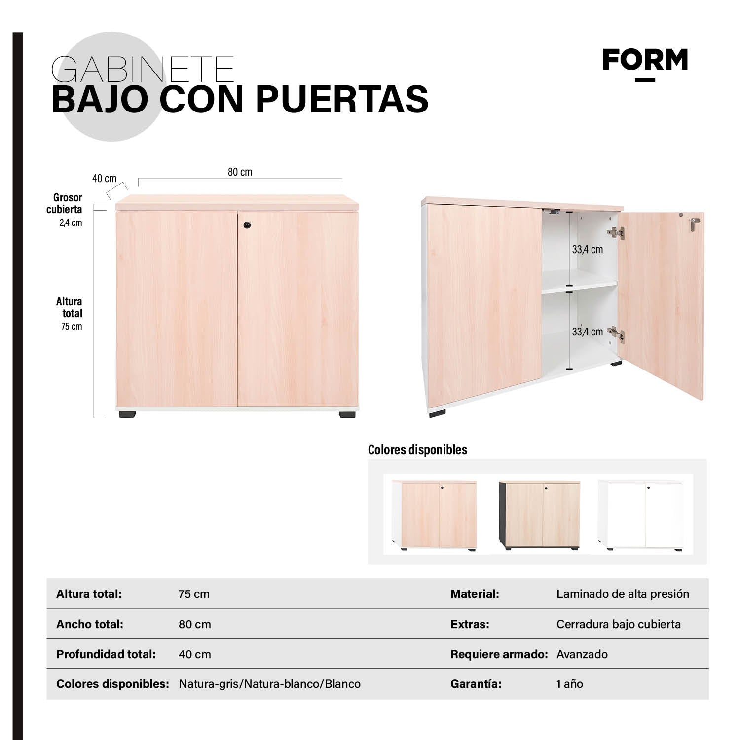 Gabinete Bajo Con Puertas 80x40x75
