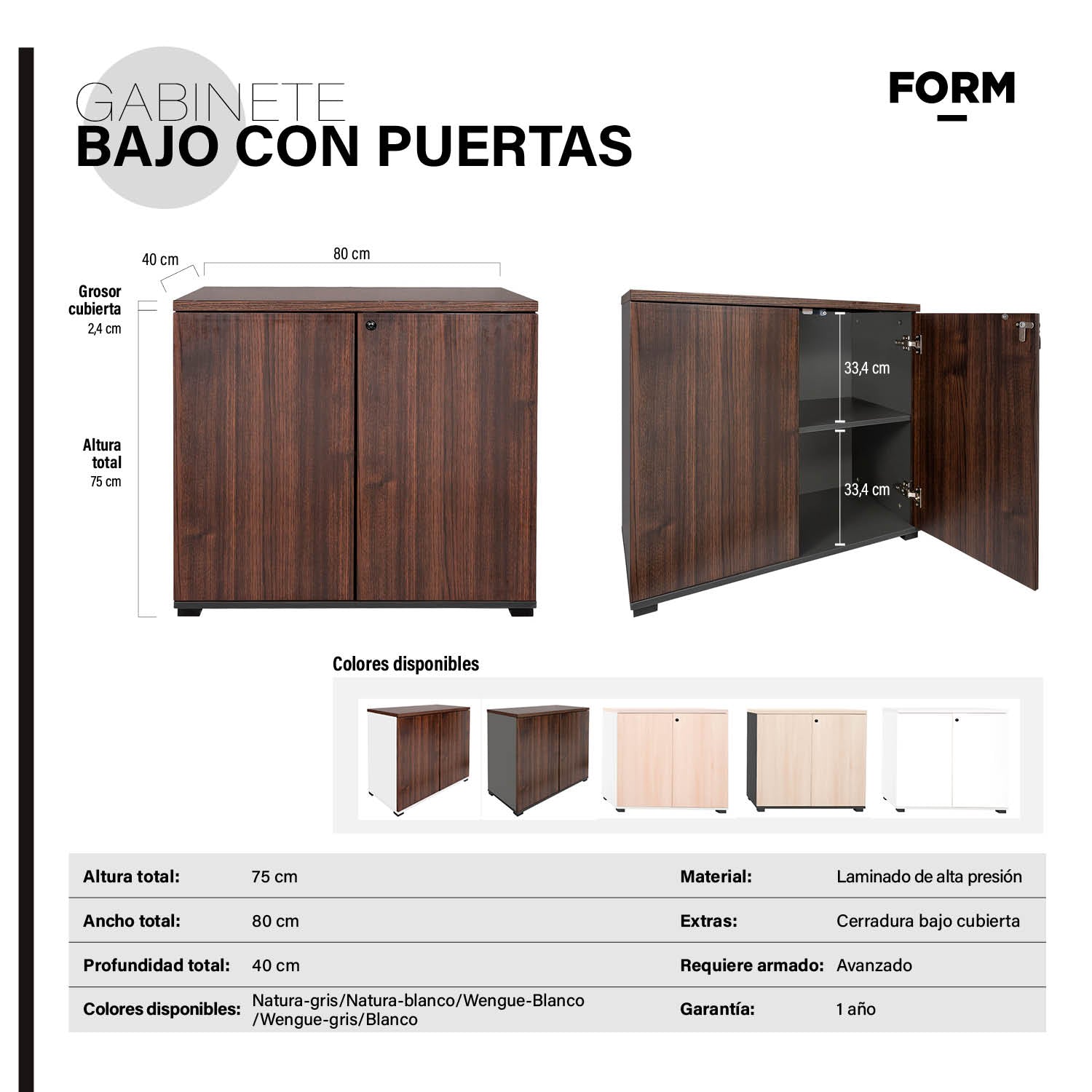 Gabinete Bajo Con Puertas 80x40x75