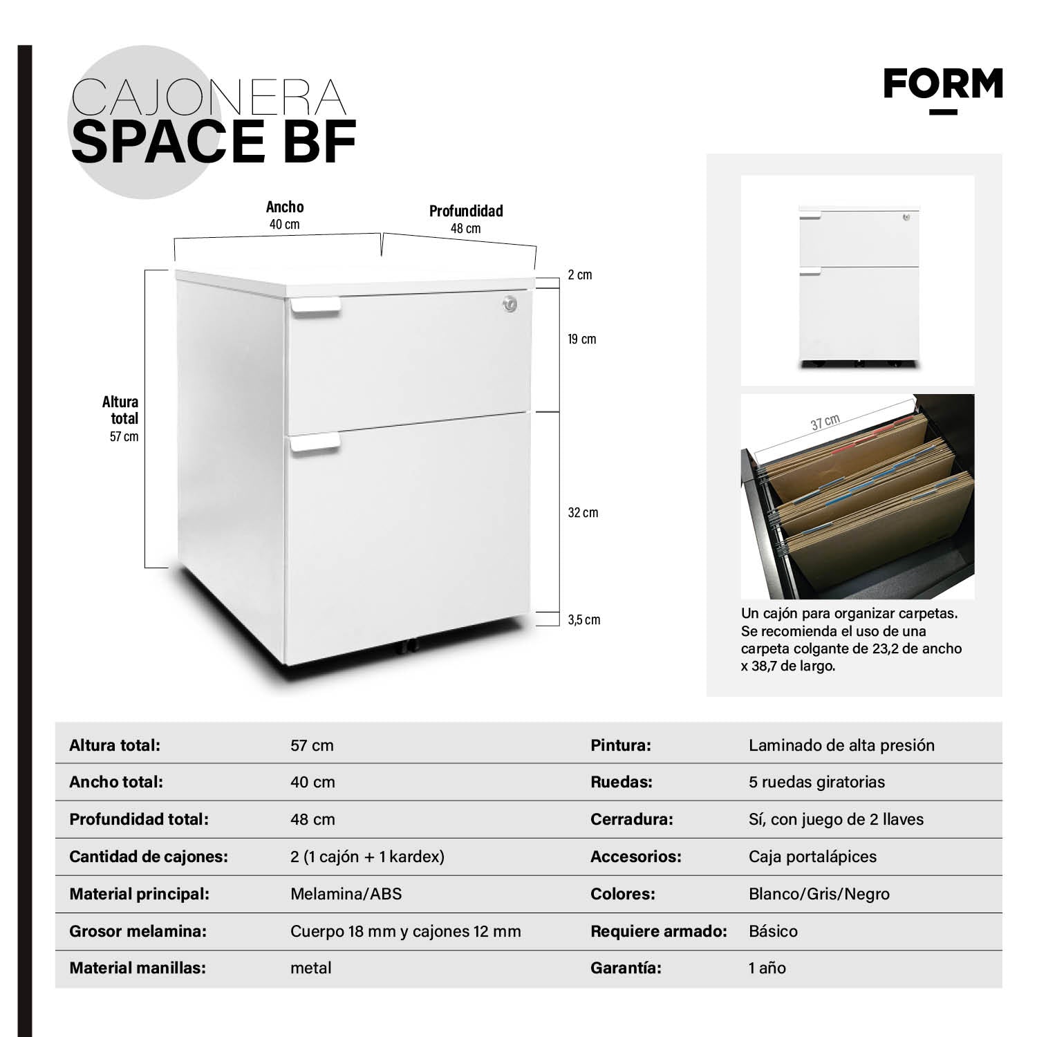 Cajonera Melamina Space BF Blanco