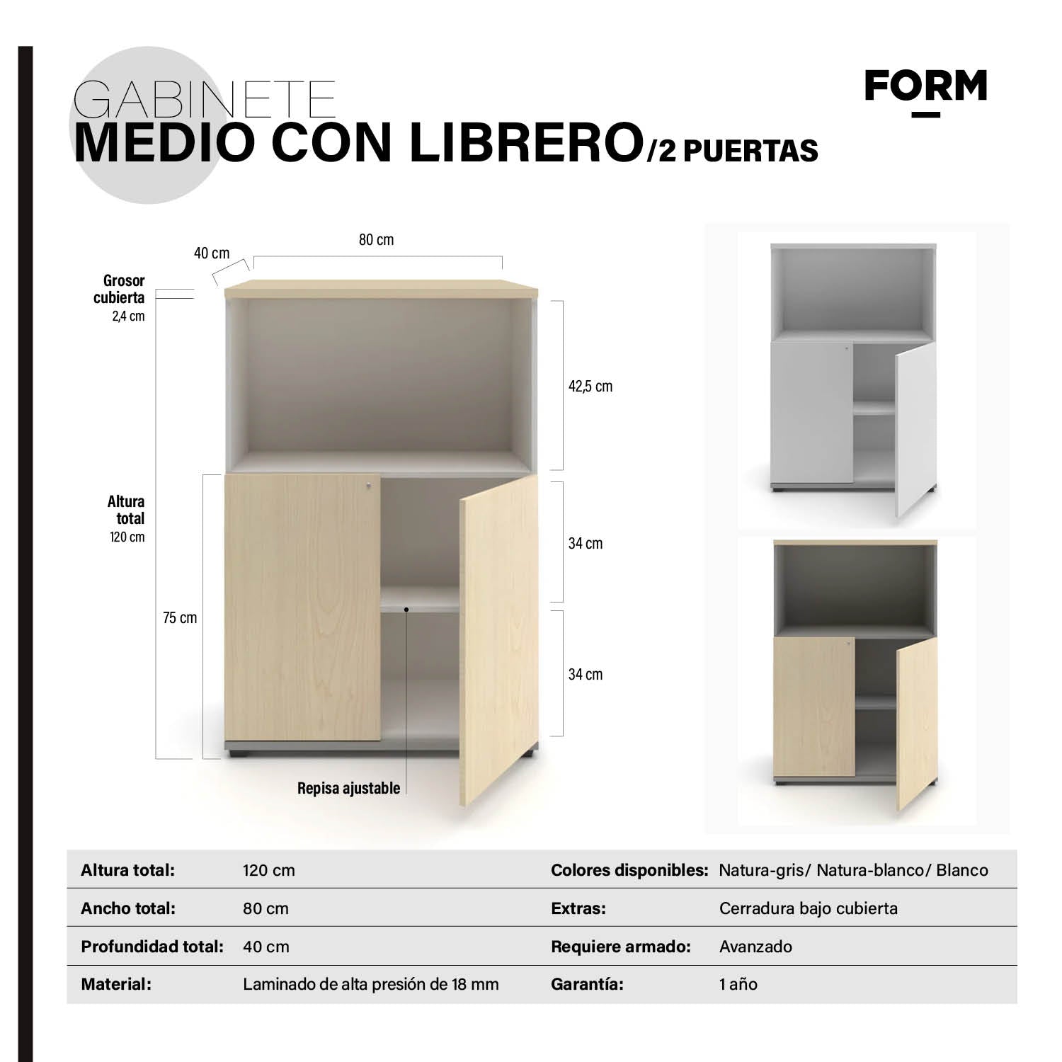 Gabinete Medio con Librero 2 Puertas