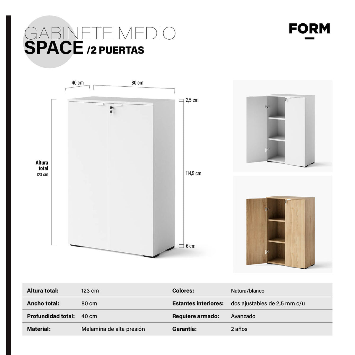 Gabinete Oficina Medio Space 2 puertas Blanco