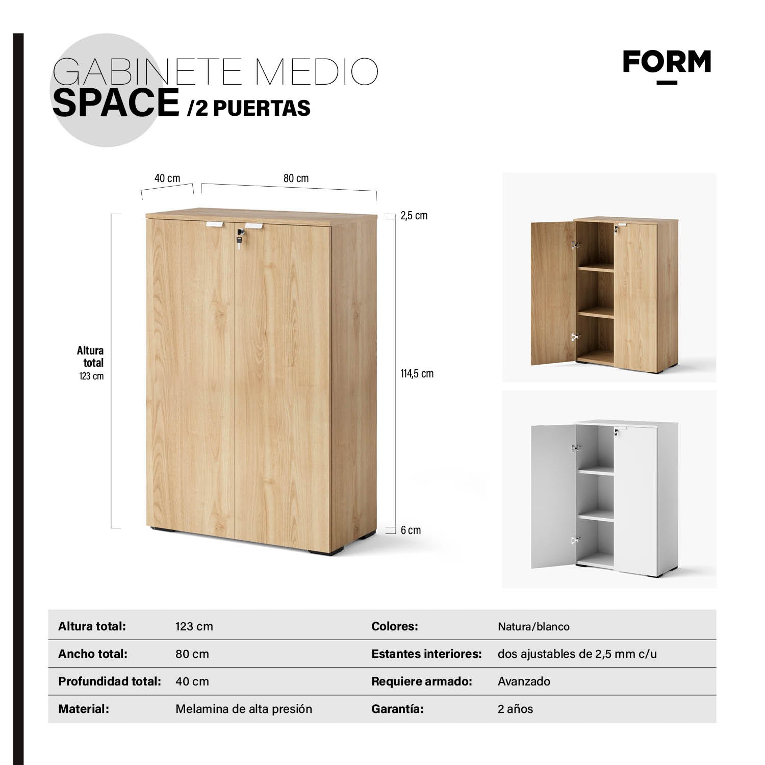 Gabinete Oficina Medio Space 2 puertas Natura