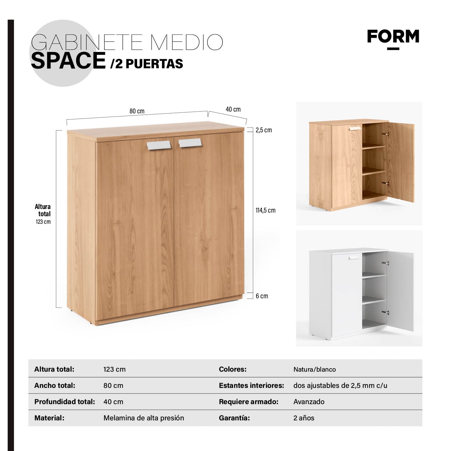 Gabinete Oficina Medio Space 2 puertas Natura