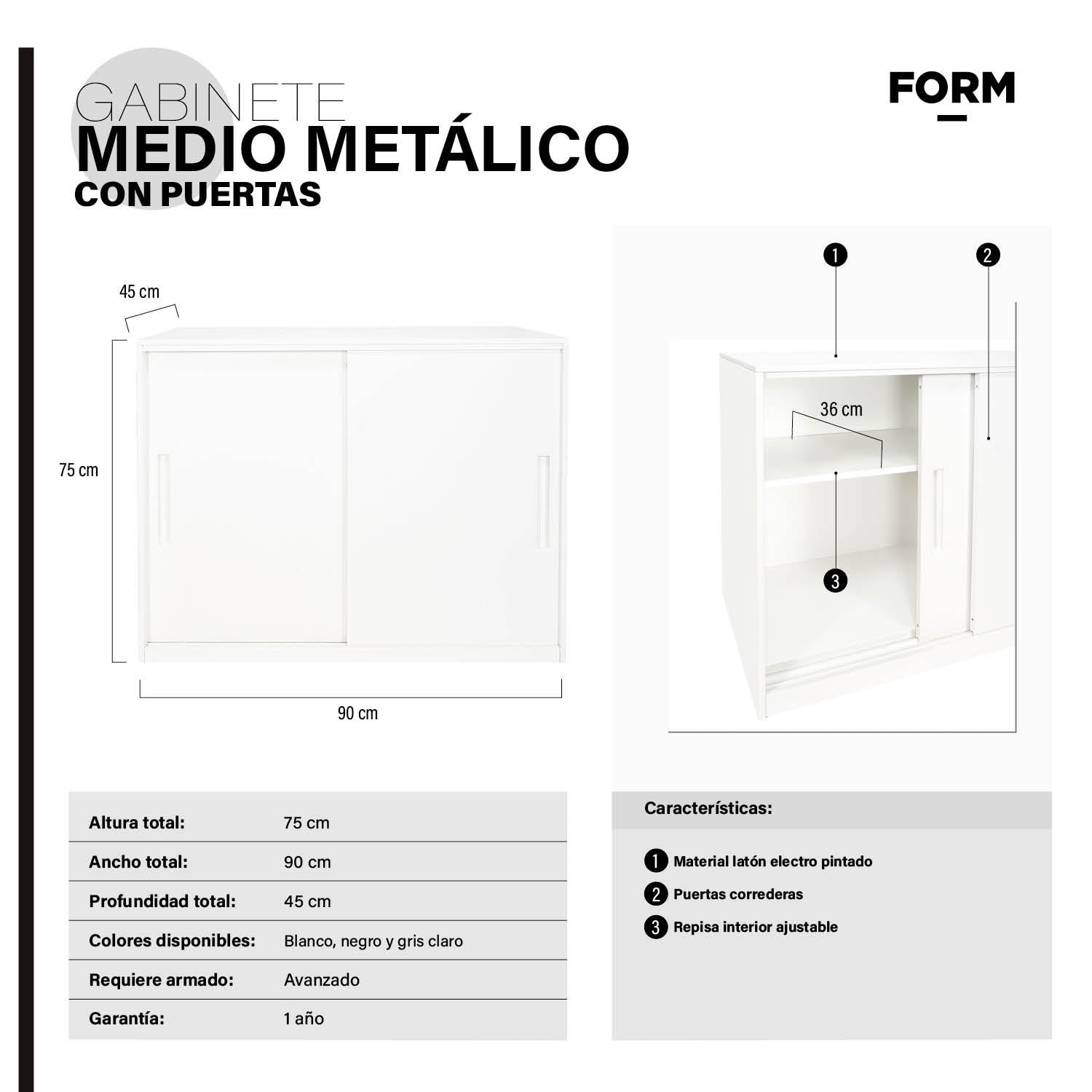 Gabinete Oficina Medio Metálico Con puertas Blanco