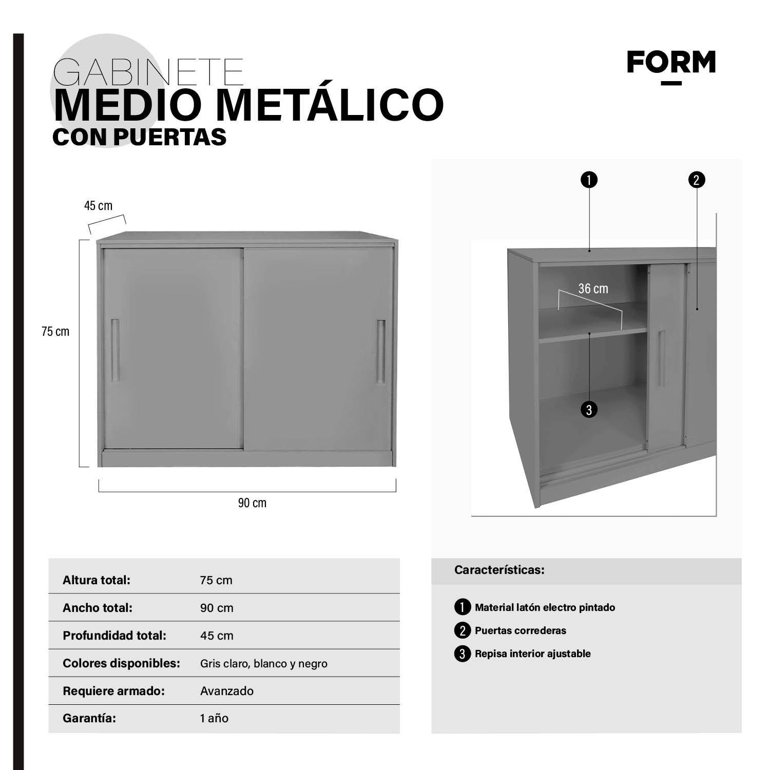 Gabinete Oficina Medio Metálico Con puertas Gris Claro