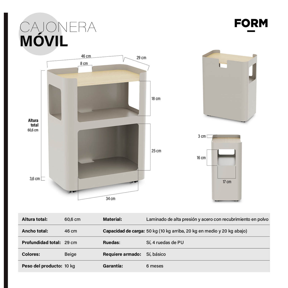 Cajonera Móvil Beige