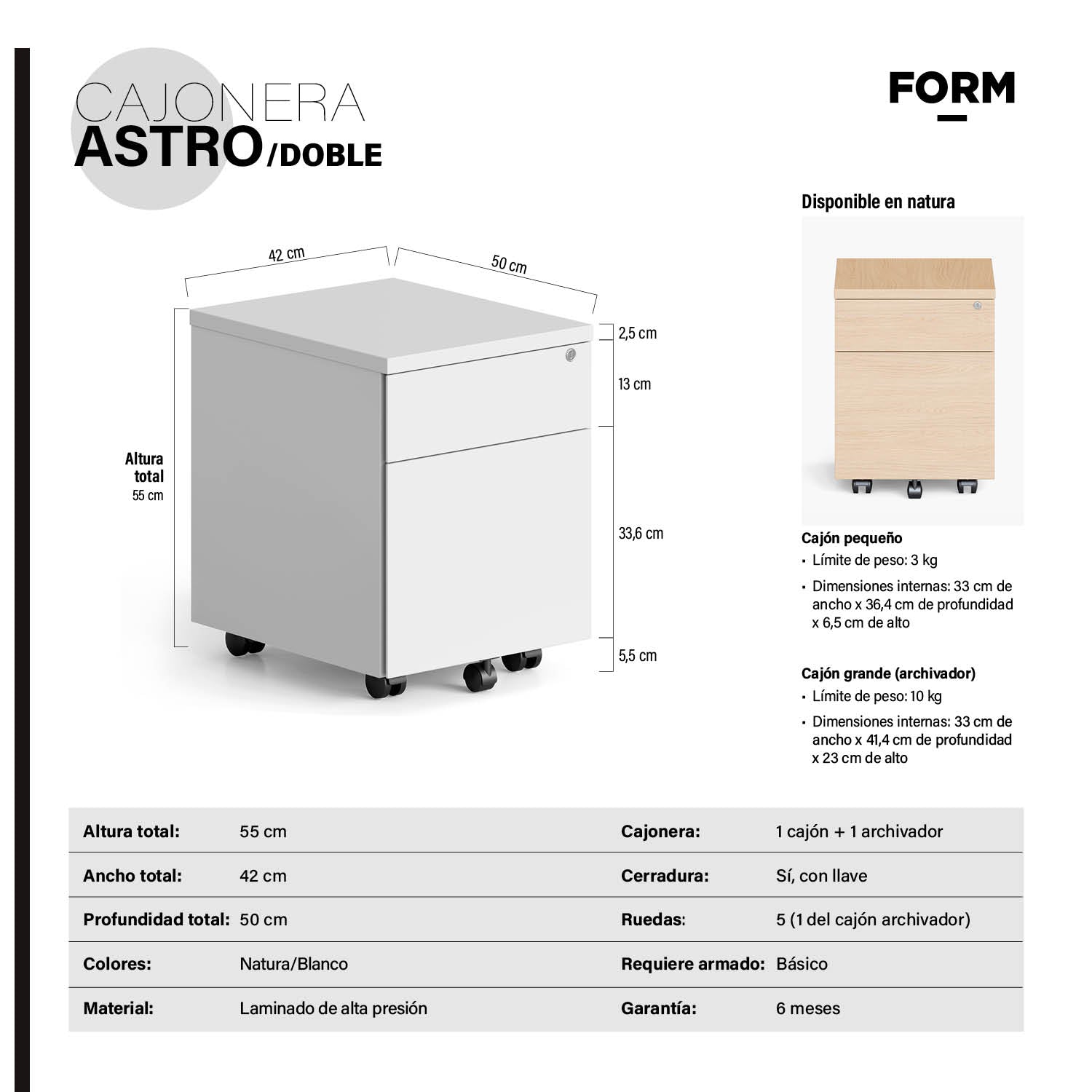 Cajonera Astro Doble Blanco