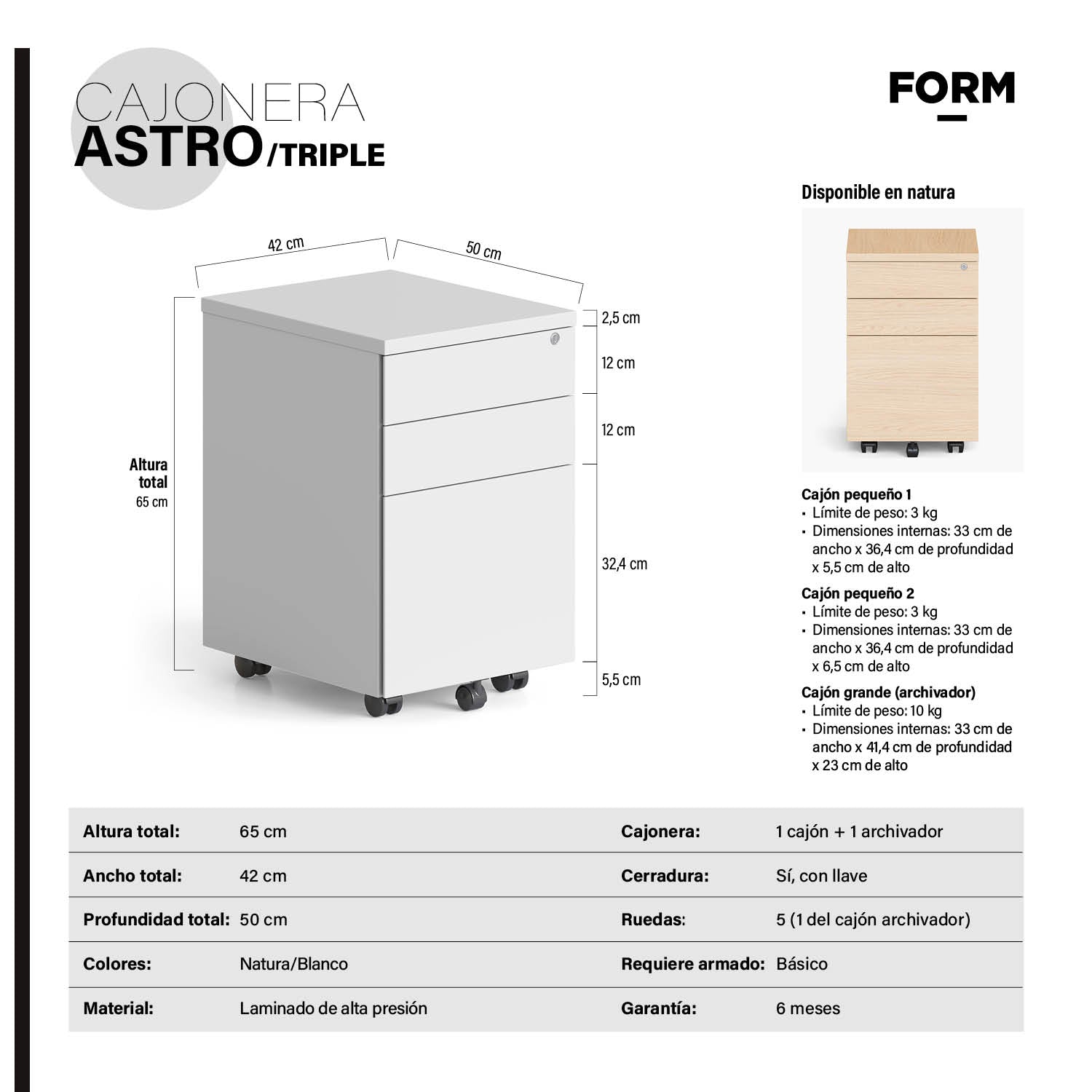 Cajonera Astro Triple Blanco