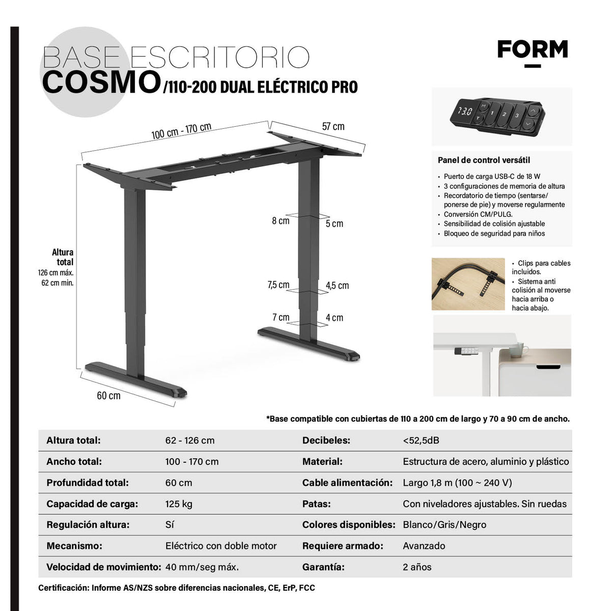 Base Acero Cosmo 110-200 Dual Eléctrico Pro Negro