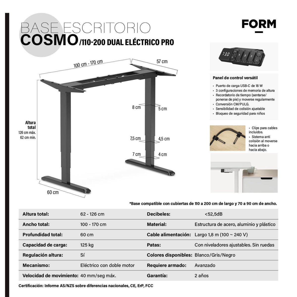 Base Acero Cosmo 110-200 Dual Eléctrico Pro Negro