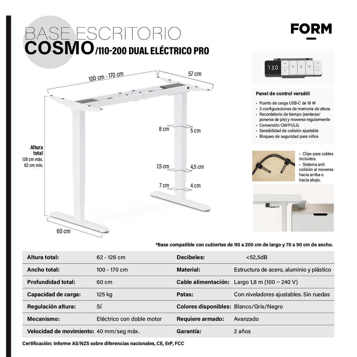 Base Acero Cosmo 110-200 Dual Eléctrico Pro Blanco