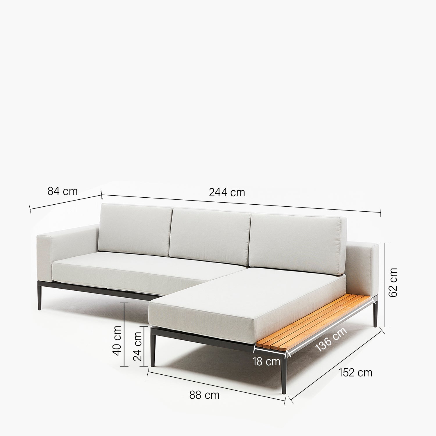 Seccional 2C + Chaise Derecho Long Bay Gris