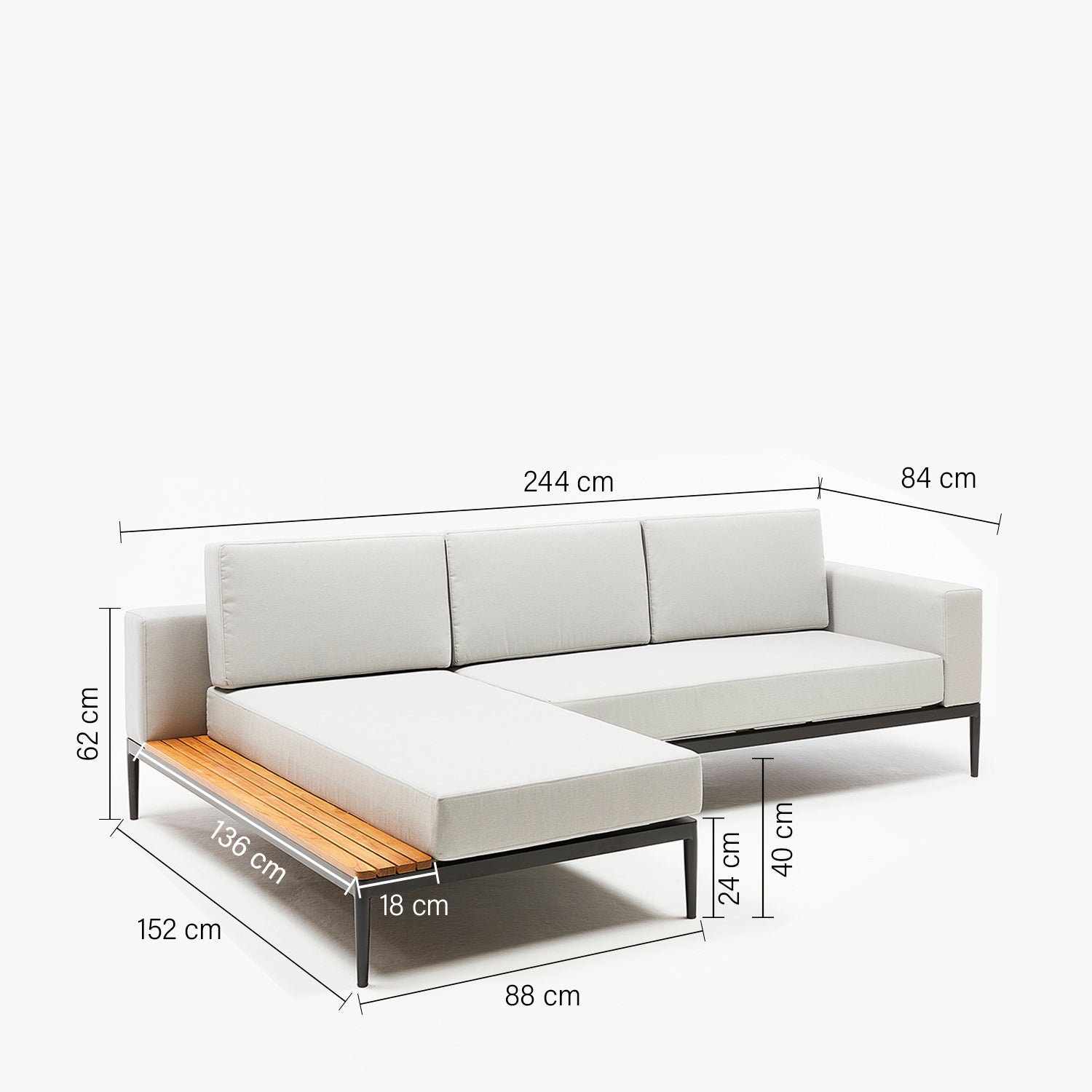 Seccional 2C + Chaise Izquierdo Long Bay Gris