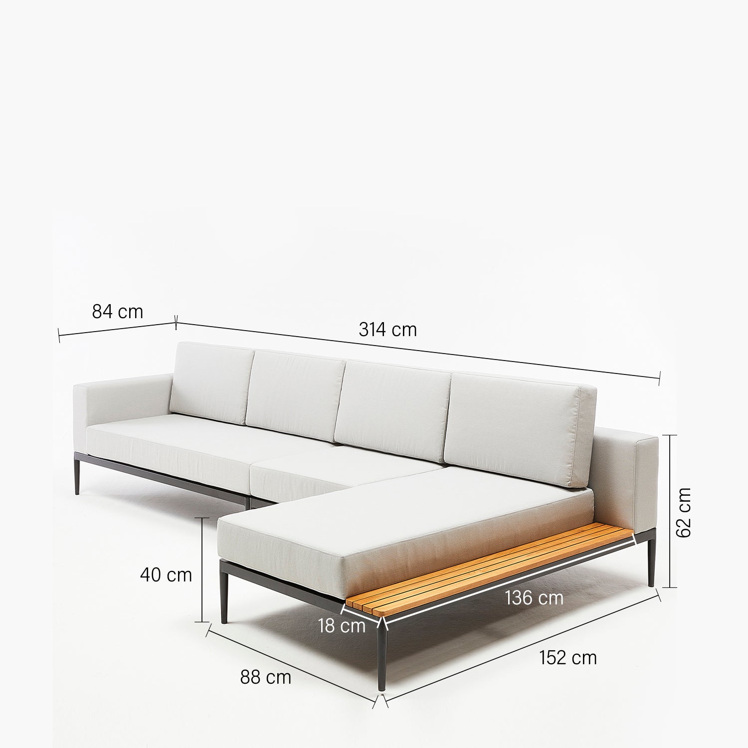 Seccional 3C + Chaise Derecho Long Bay Gris