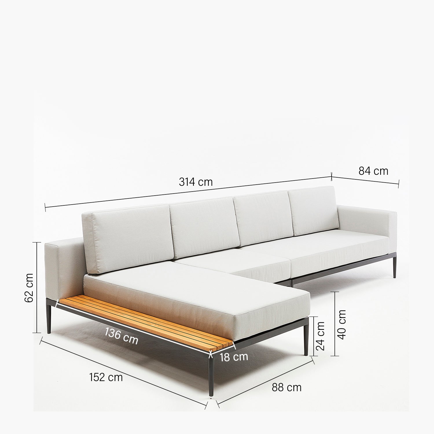 Seccional 3C + Chaise Izquierdo Long Bay Gris