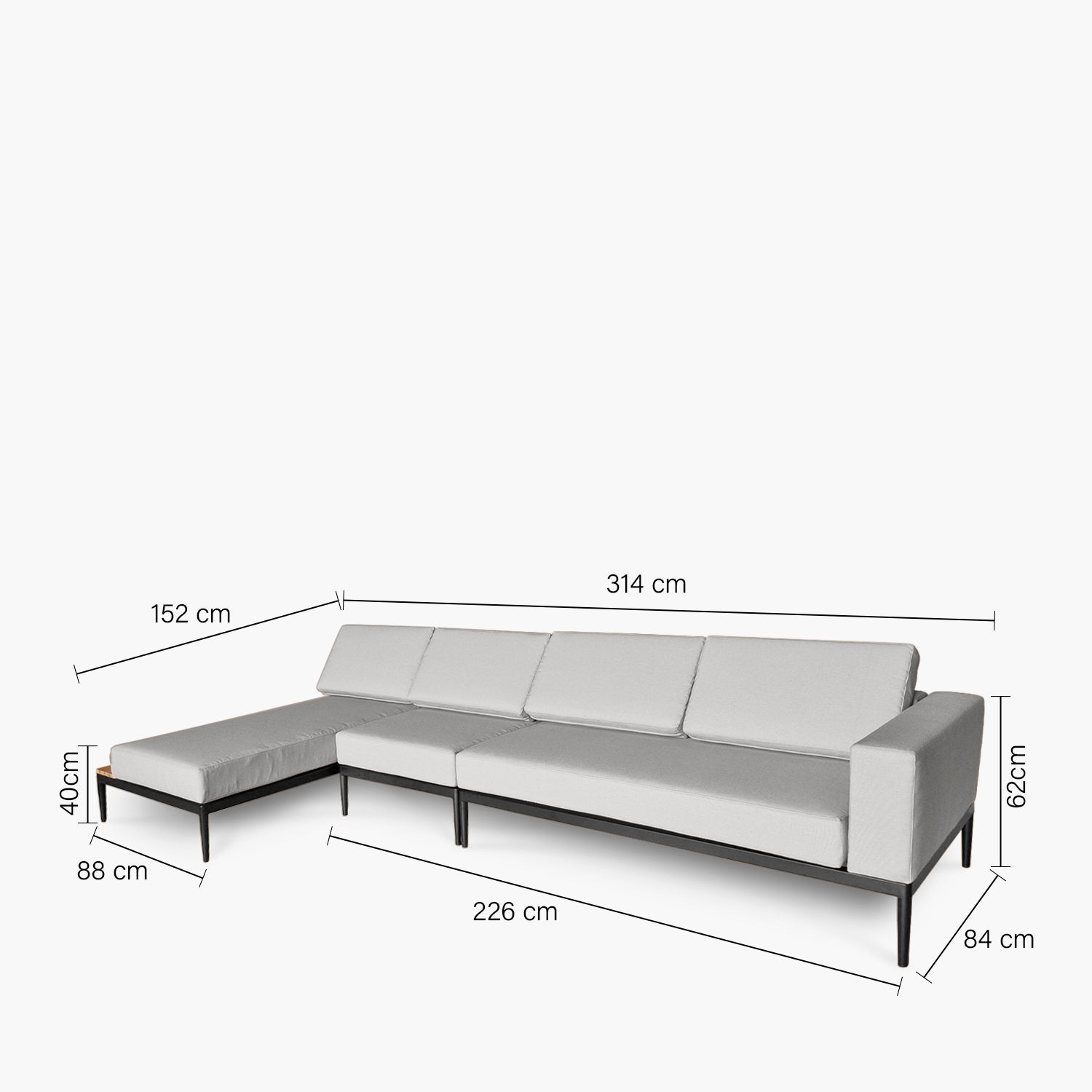 Seccional 3C + Chaise Izquierdo Long Bay Gris