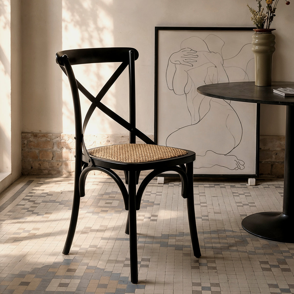 Silla Madera Tradition Rattan Negro
