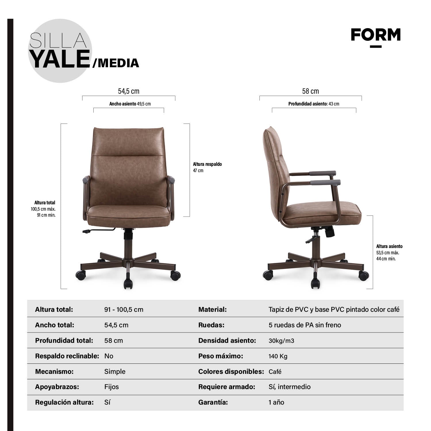 Silla Diseño Home Office Yale Media Café