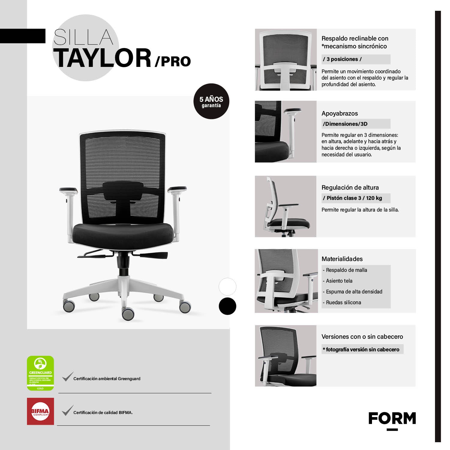 Silla Oficina Taylor Pro Negro/Blanco