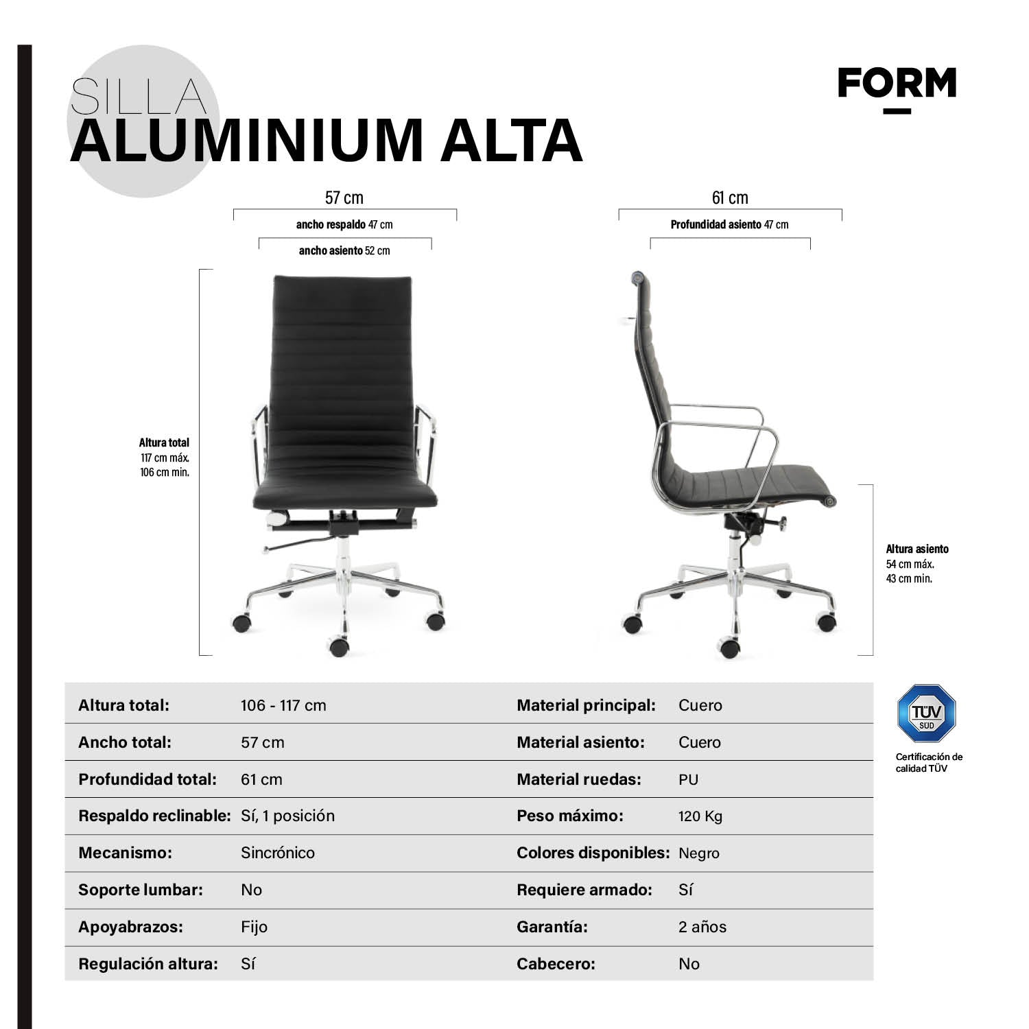 Silla Oficina Aluminium Alta