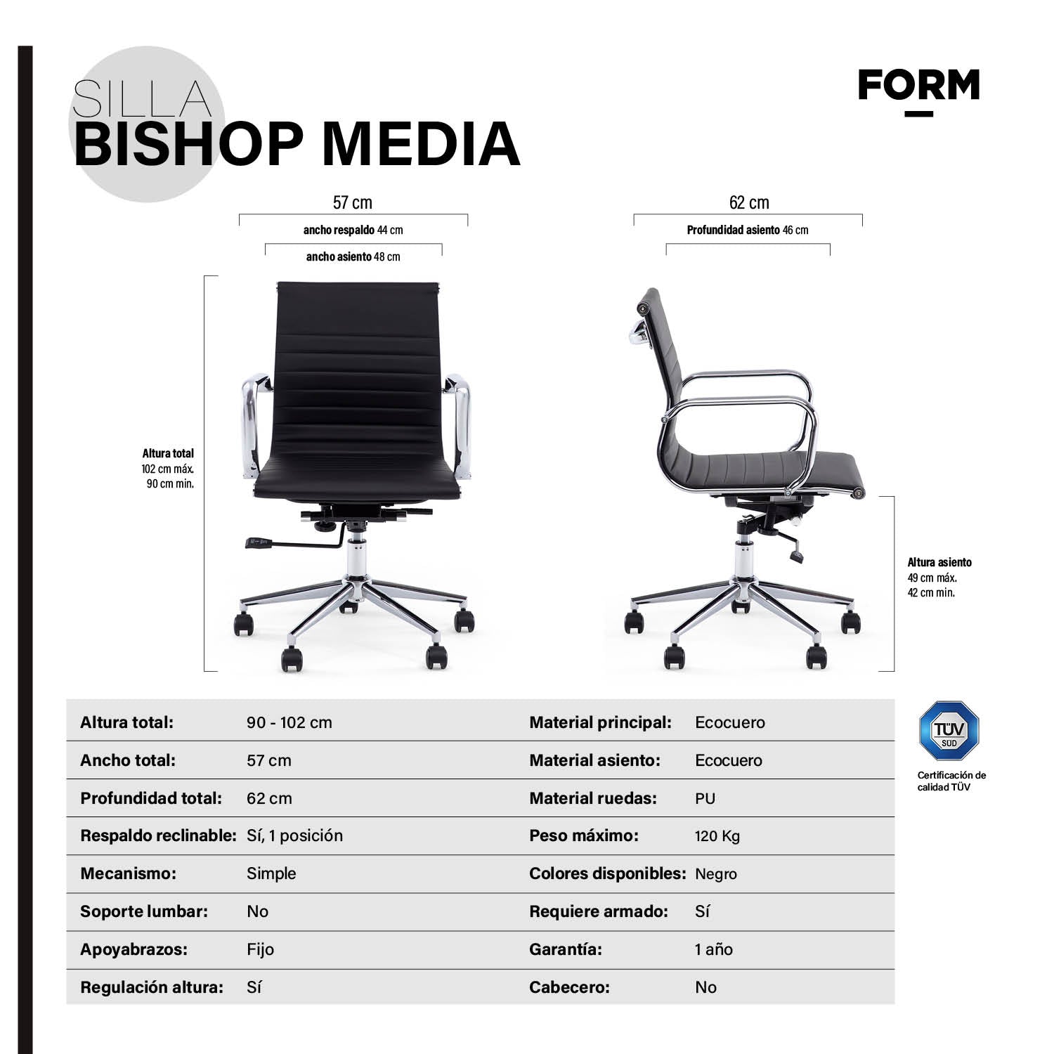 Silla oficina Bishop Media Negro