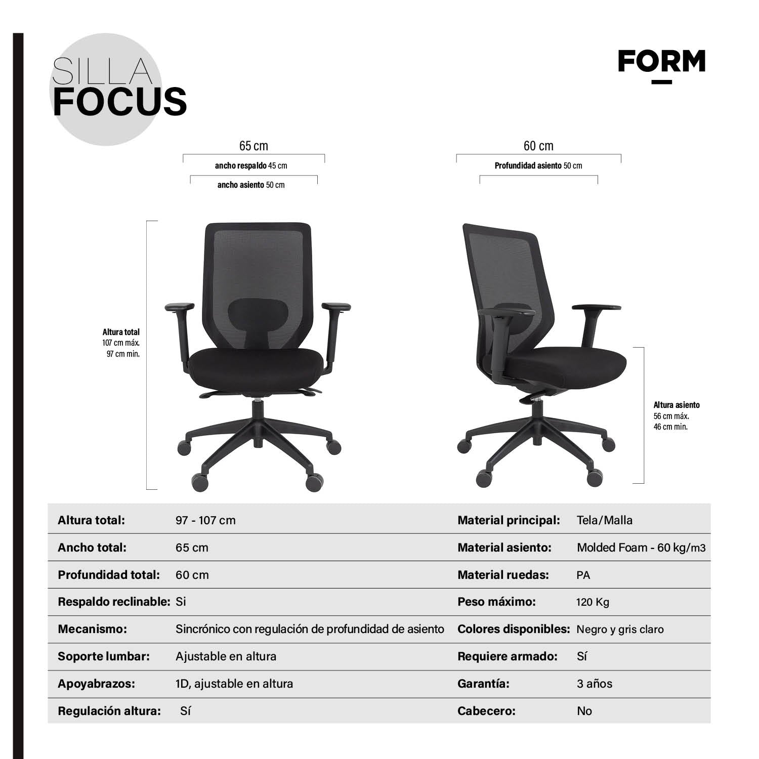 Silla Oficina Focus Negro