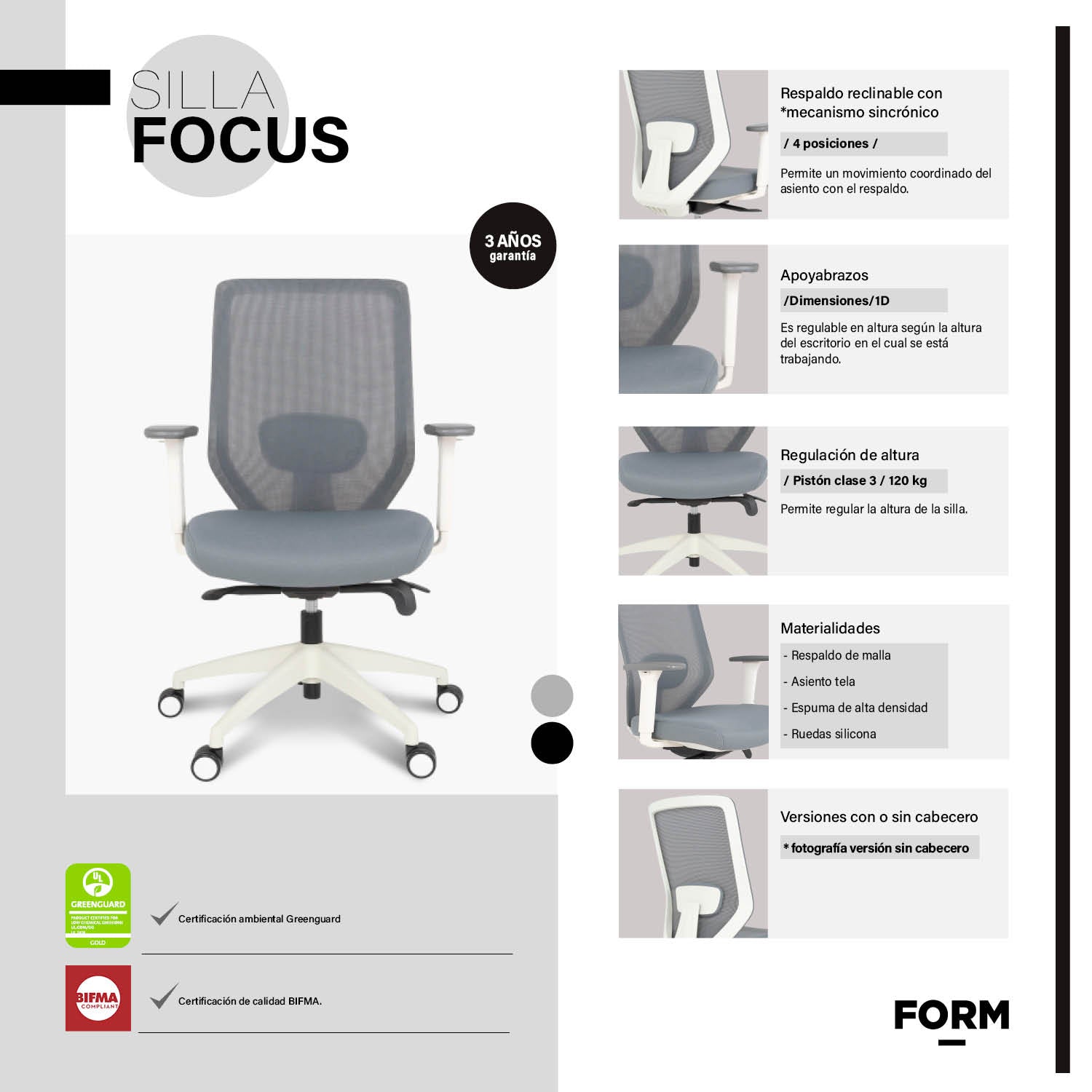 Silla Oficina Focus Gris