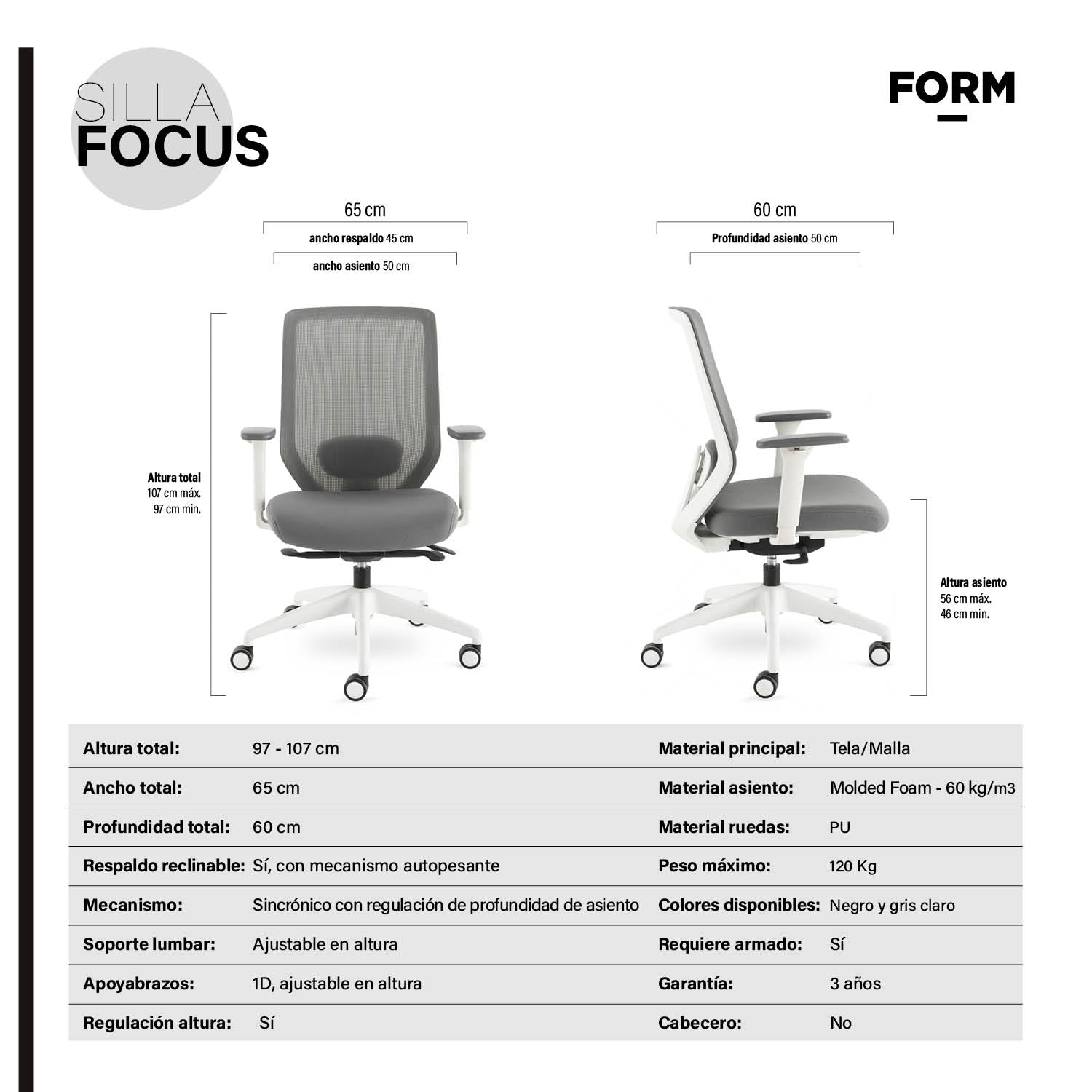 Silla Oficina Focus Gris
