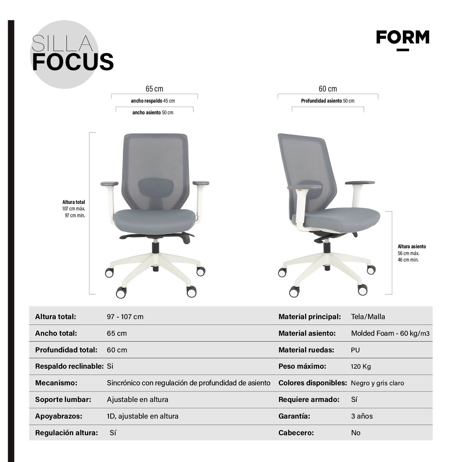 Silla Oficina Focus Gris