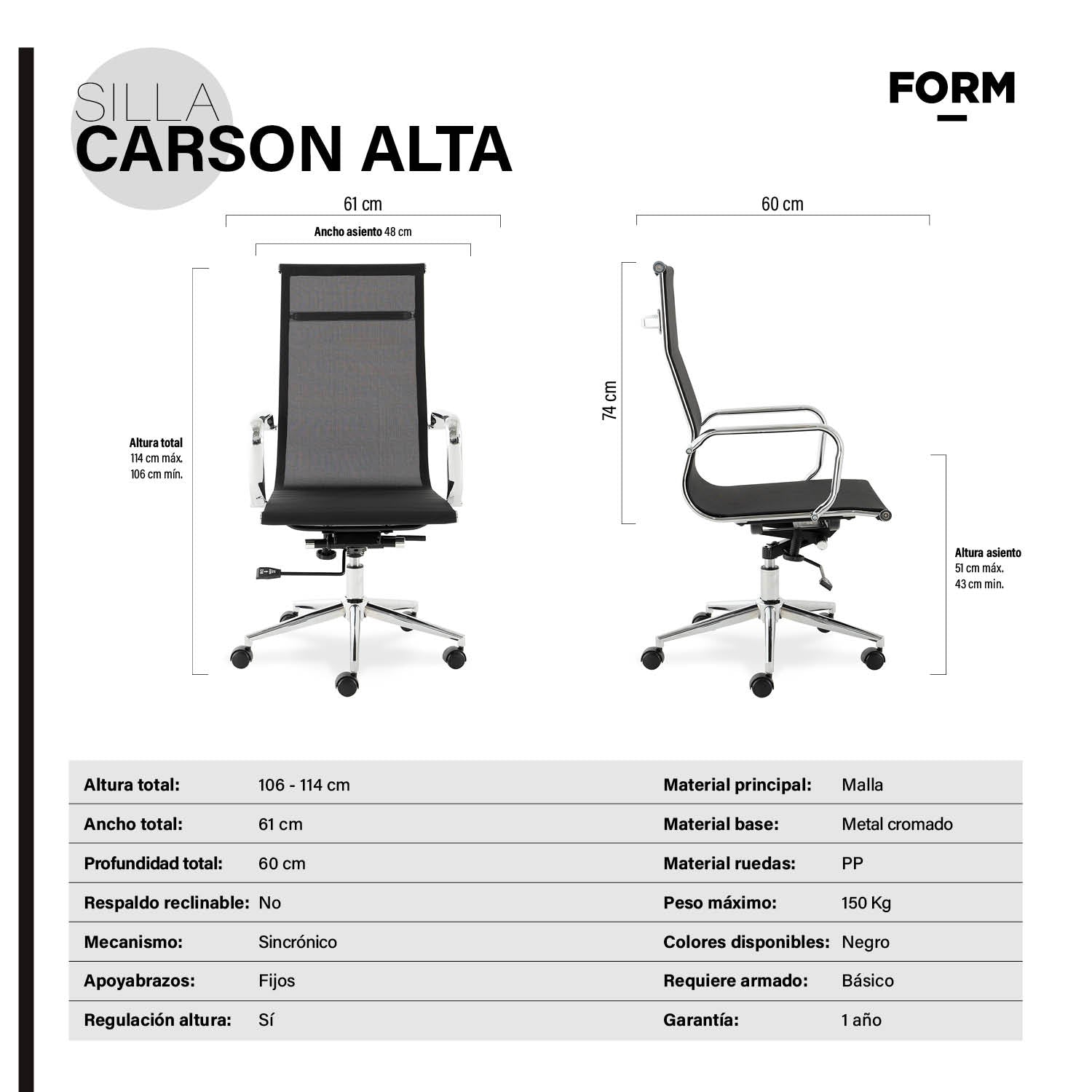 Silla oficina Carson Alta Negro
