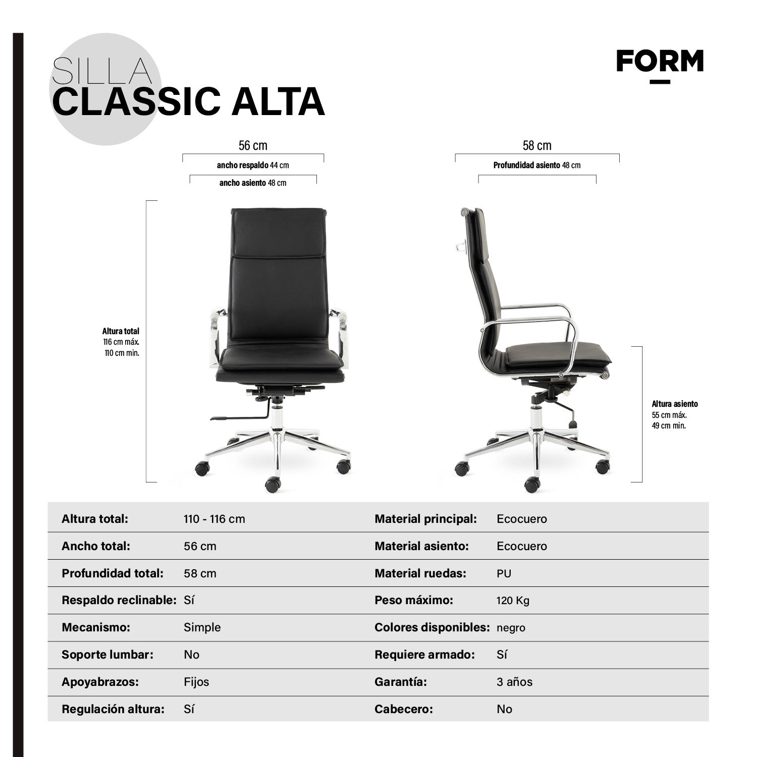 Silla Ejecutiva Classic Alta