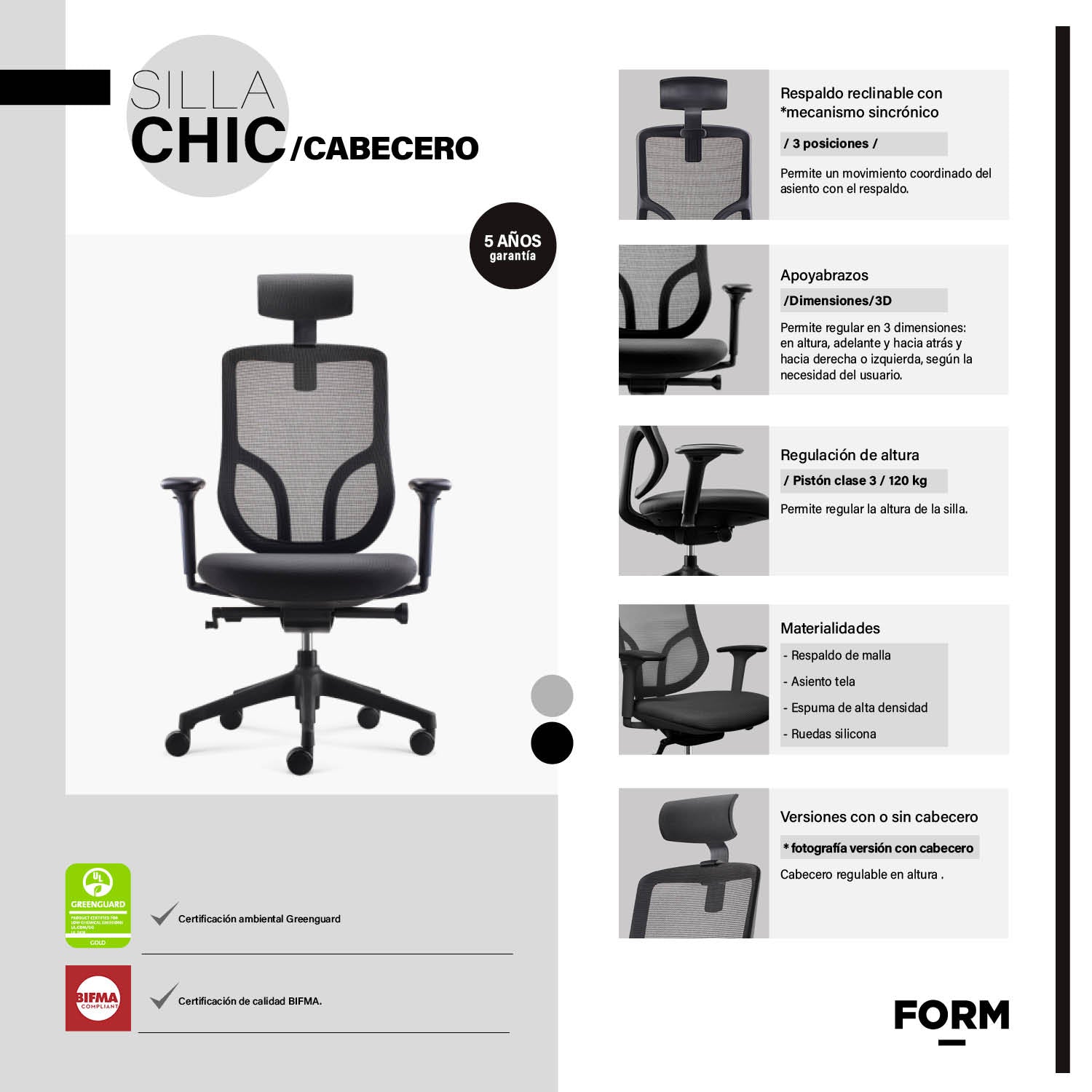 Silla Oficina Chic con cabecero Negro