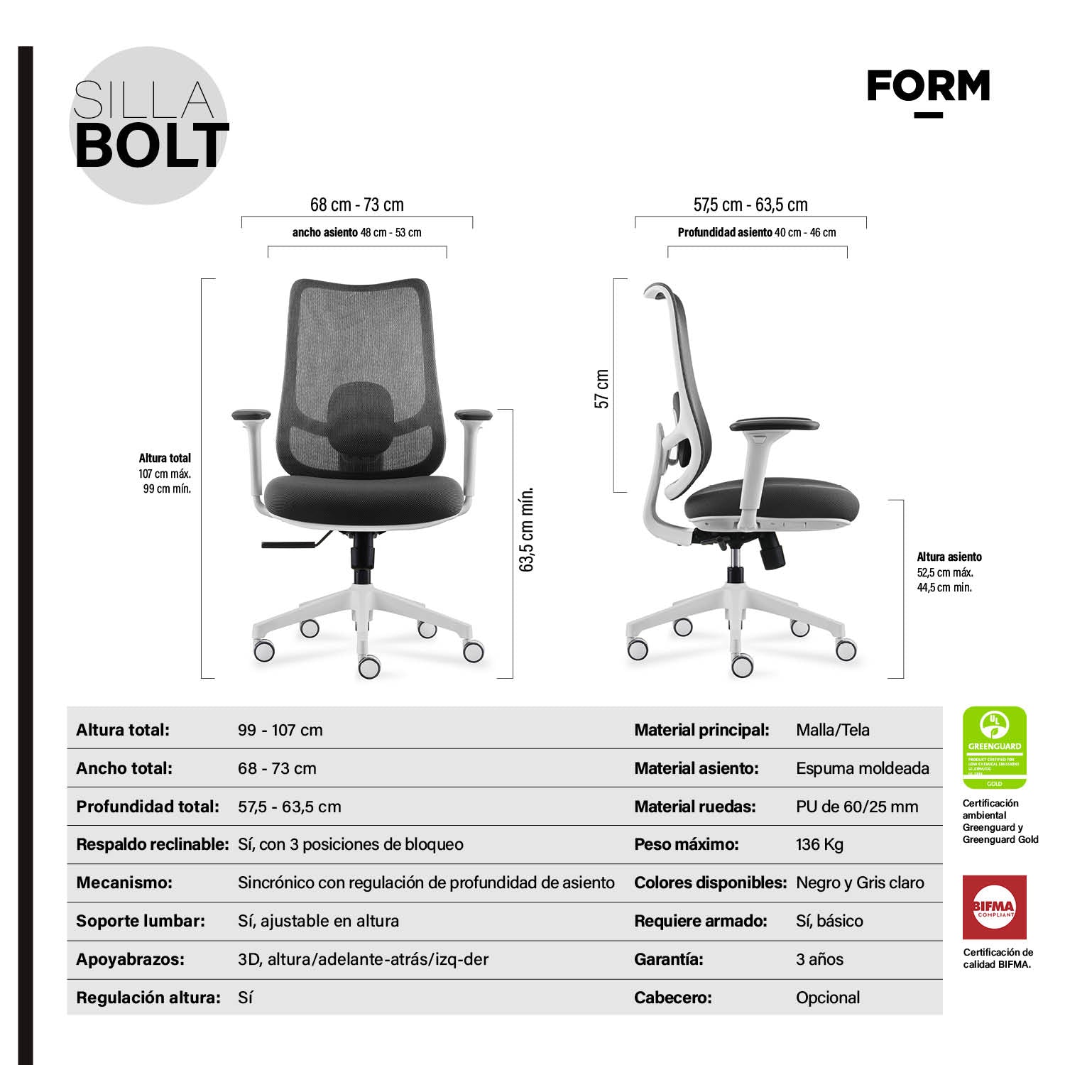 Silla Oficina Bolt Gris claro