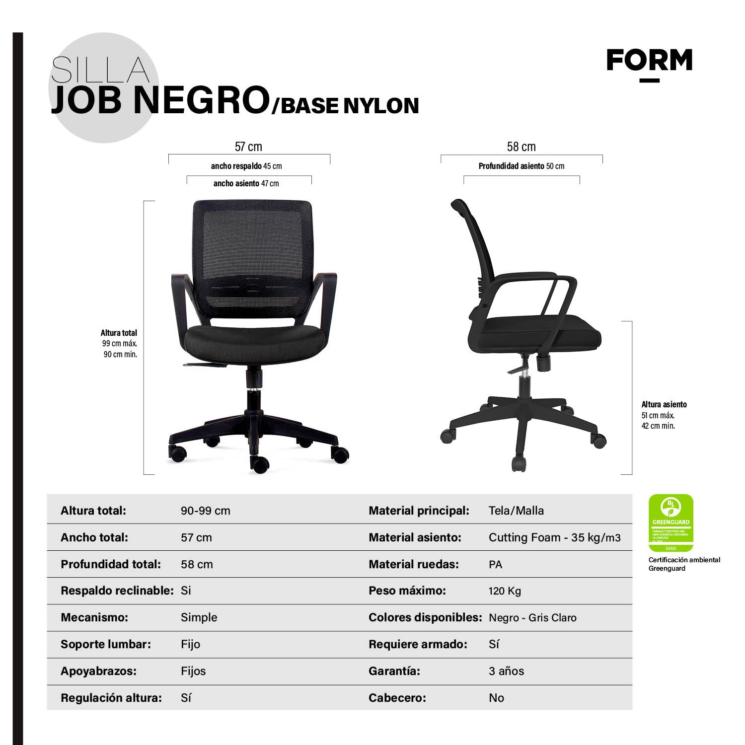 Silla Oficina Job Base Nylon Negro
