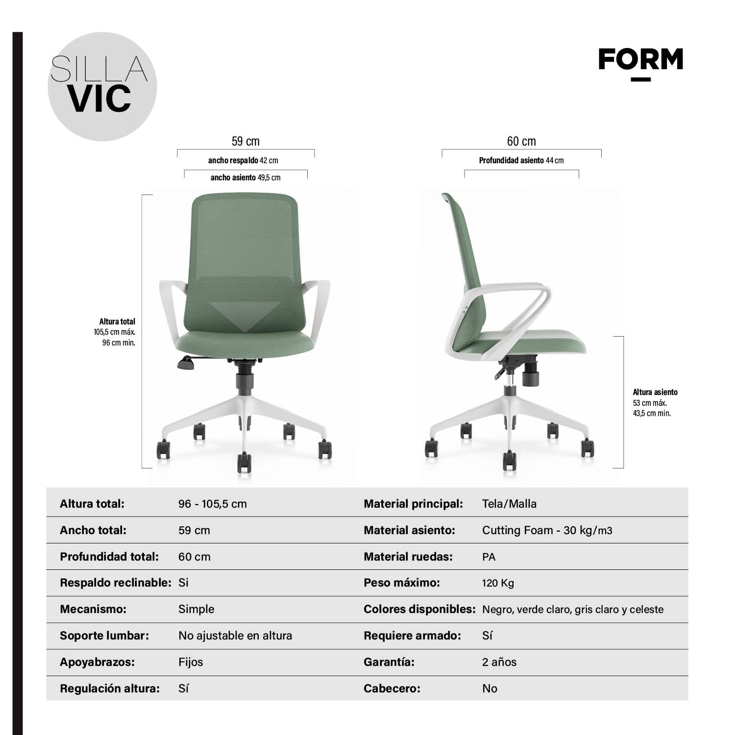 Silla Ejecutiva Oficina Vic Verde Claro