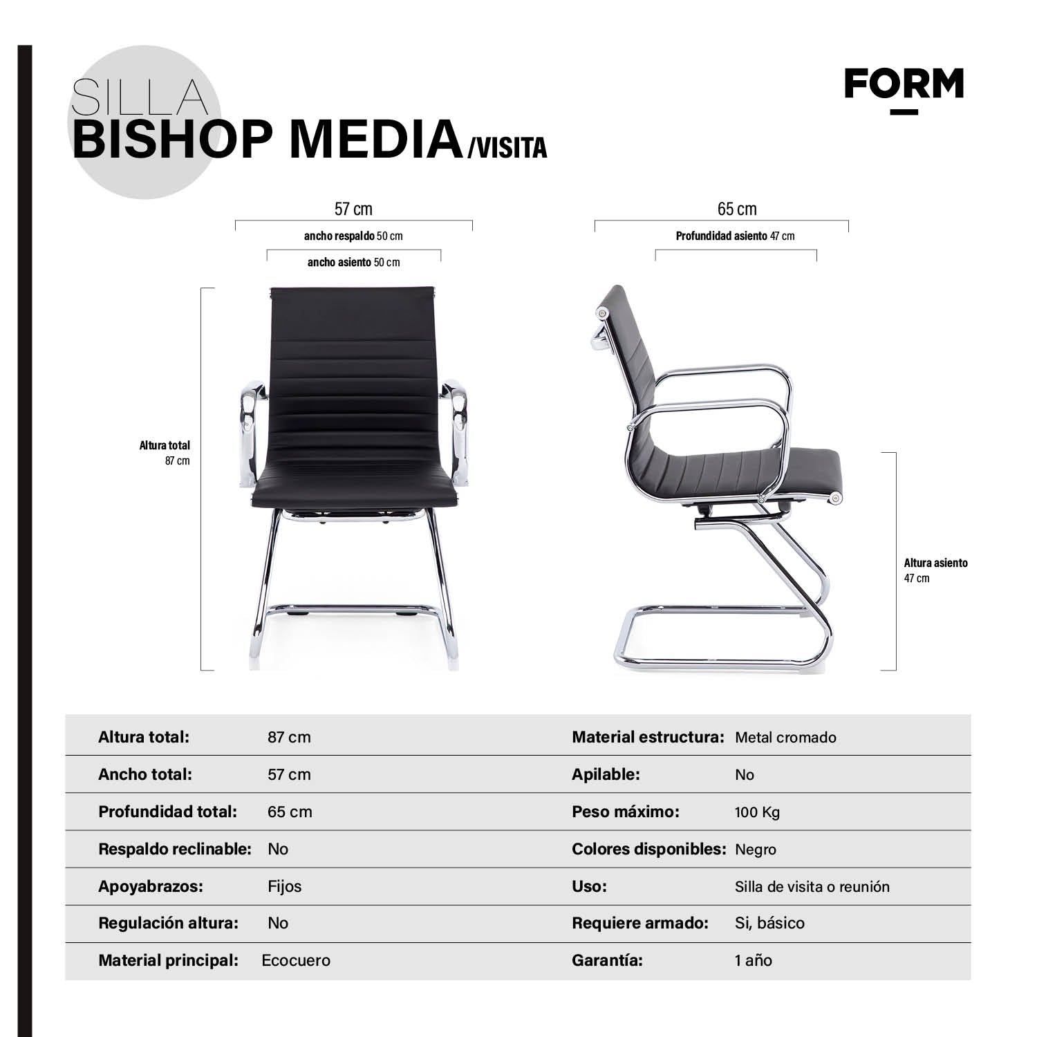 Silla Visita Bishop Media Negro