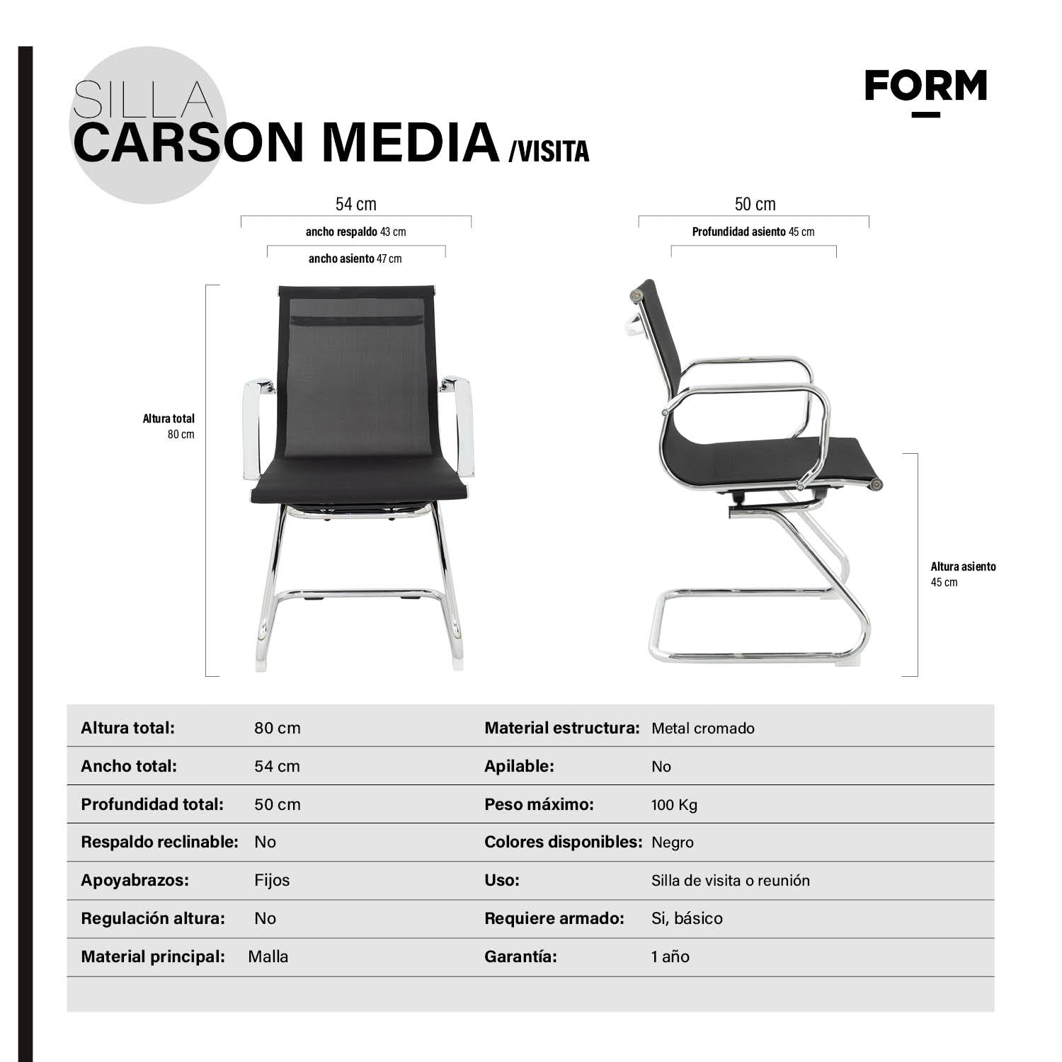 Silla Visita Carson Media Negro