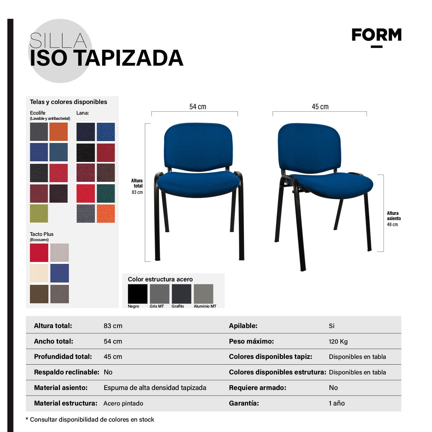 Silla Visita ISO Tapiz Azul