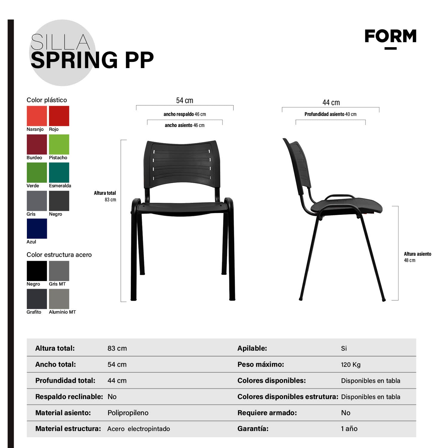 Silla Oficina Visita Spring PP Negro Base Negro