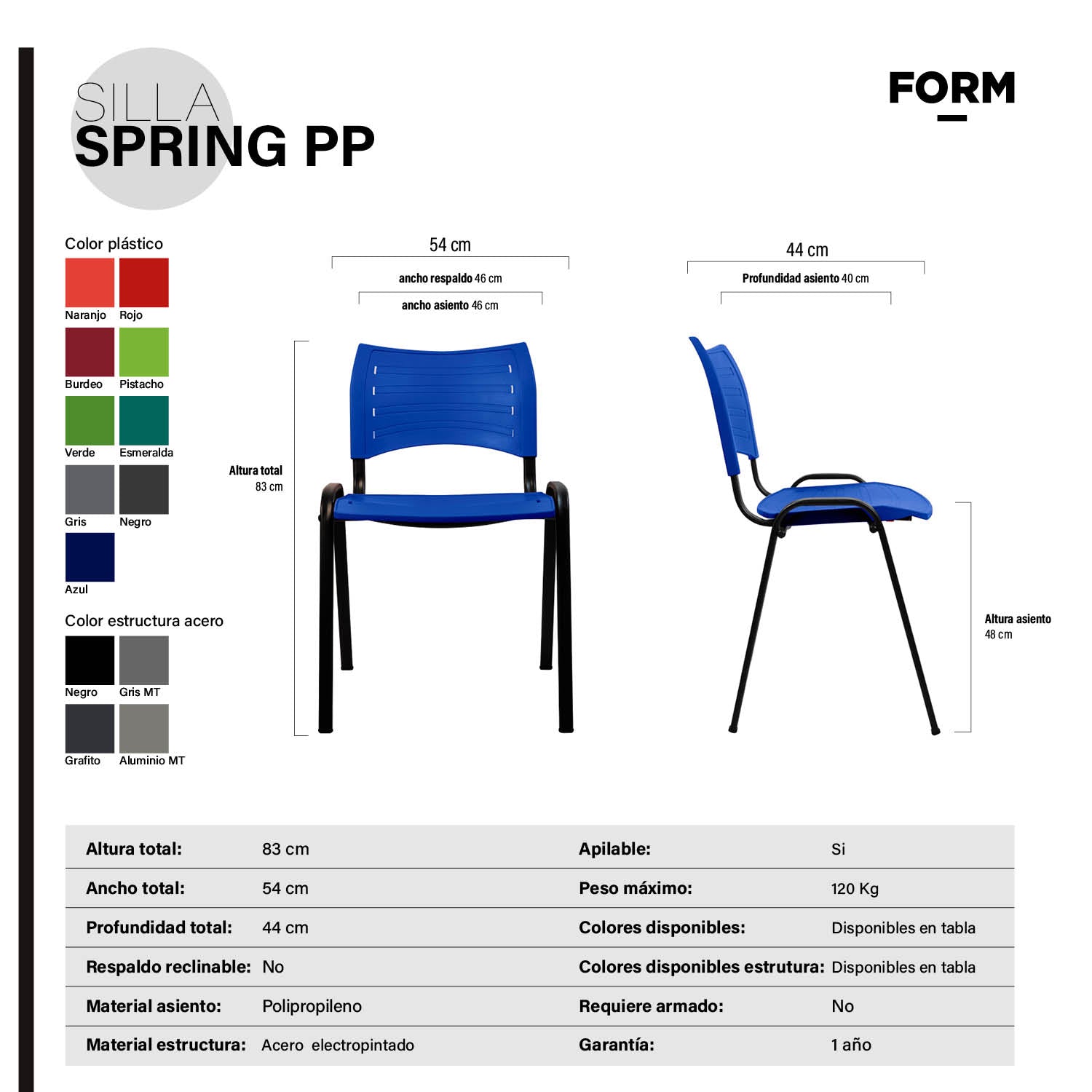 Silla Oficina Visita Spring PP Azul Base Negro