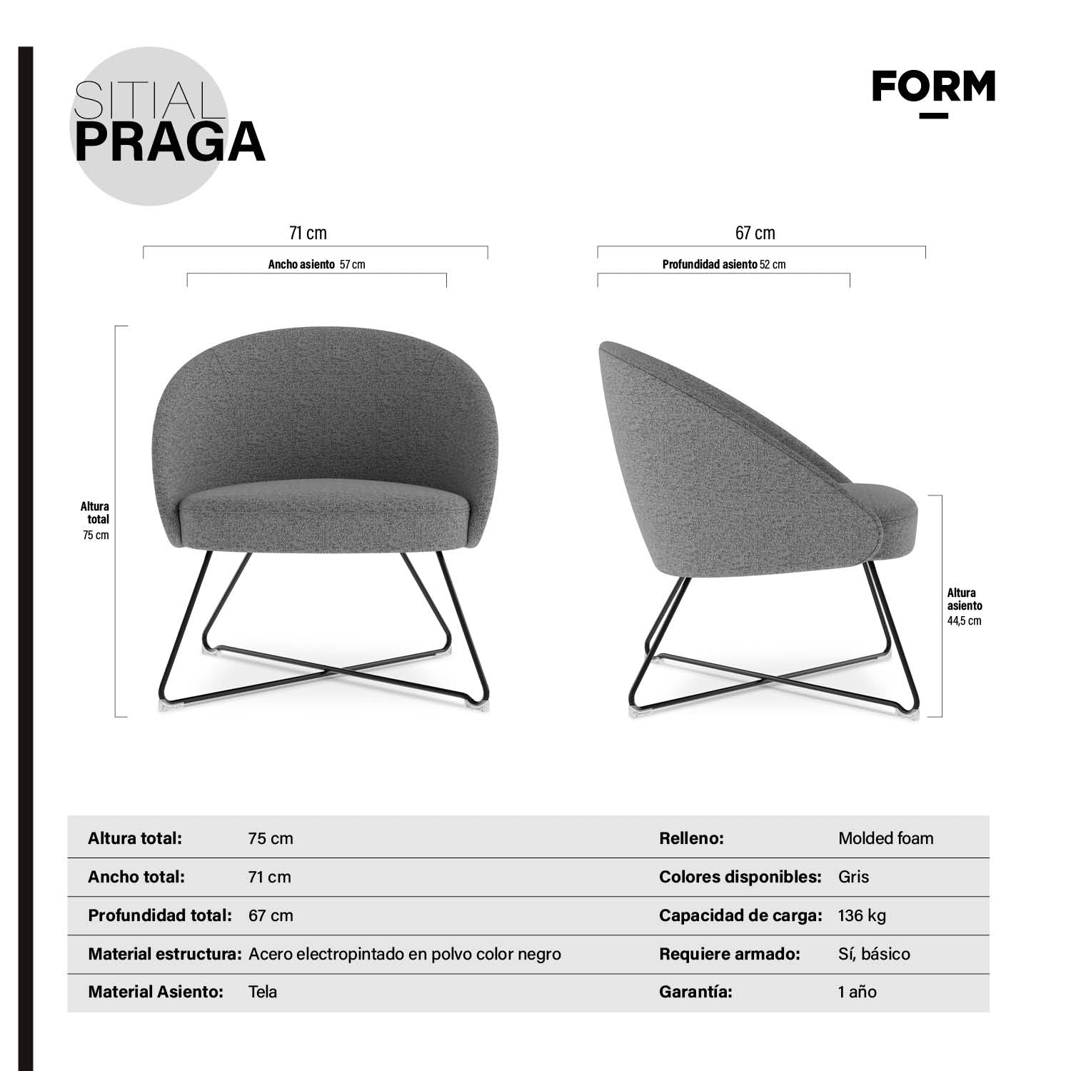 Sitial Praga Gris