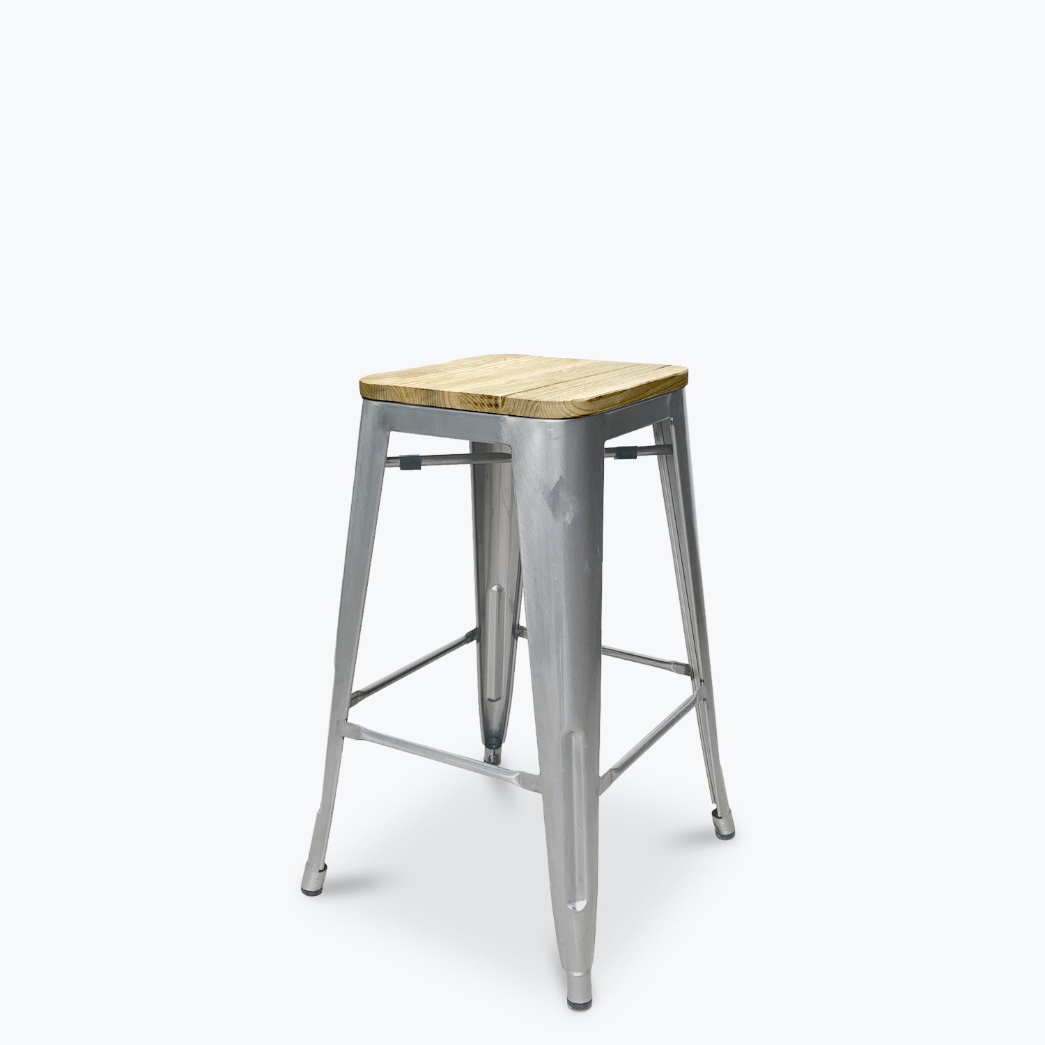 Taburete medio 66 Tolix Madera Plata