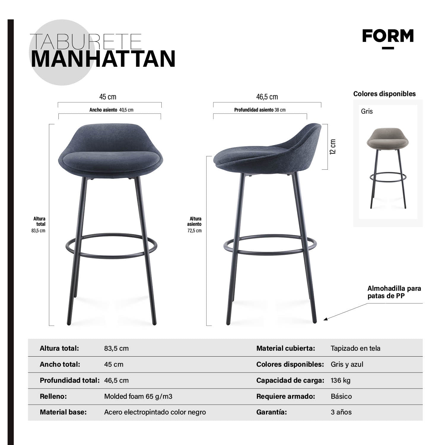 Taburete Manhattan Azul